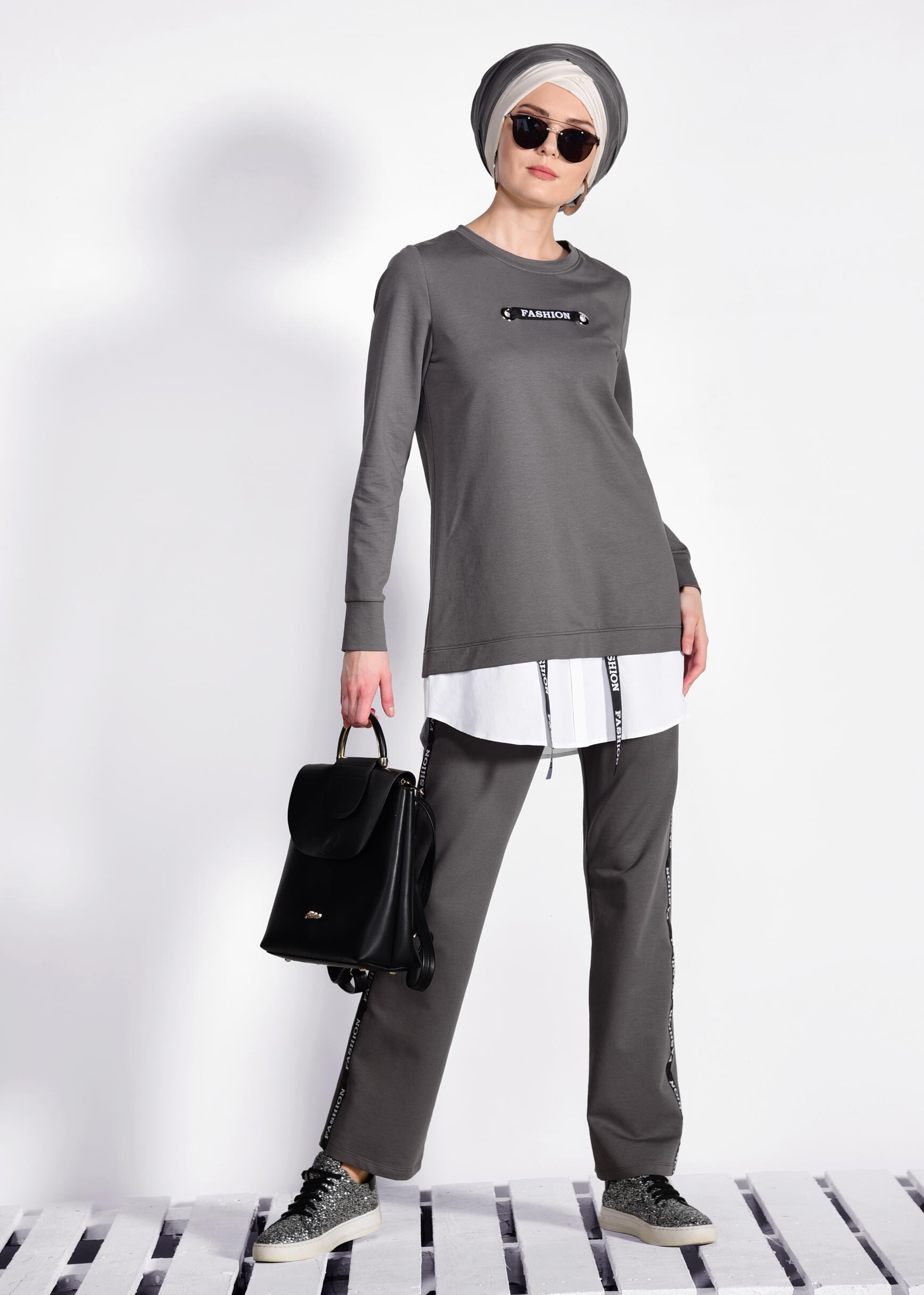 Tesettür giyim GRİ 4938 NEW LERİDA 2&prime;Lİ EŞOFMAN TKM.36/42 TEK38