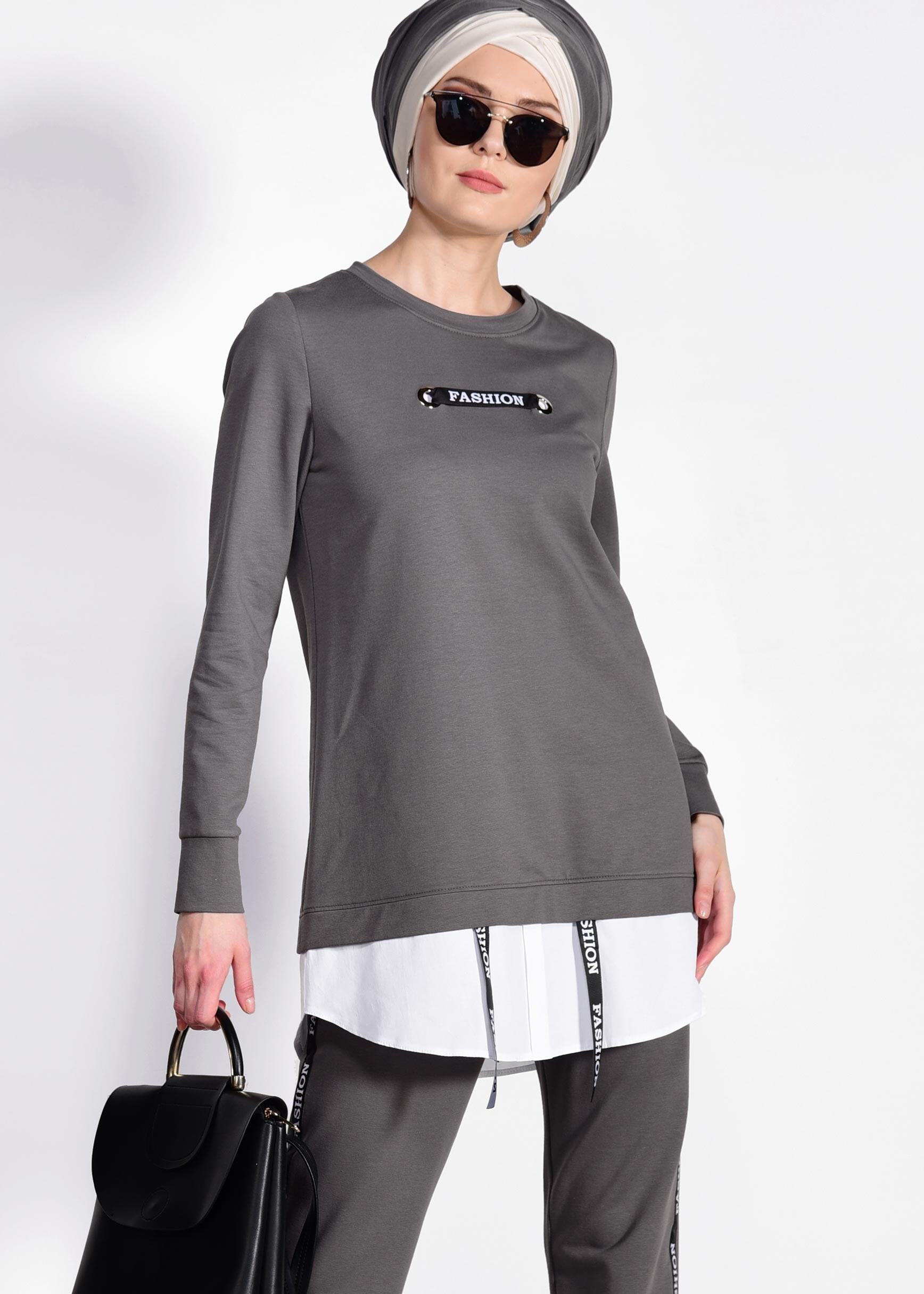 Tesettür giyim GRİ 4938 NEW LERİDA 2&prime;Lİ EŞOFMAN TKM.36/42 TEK38