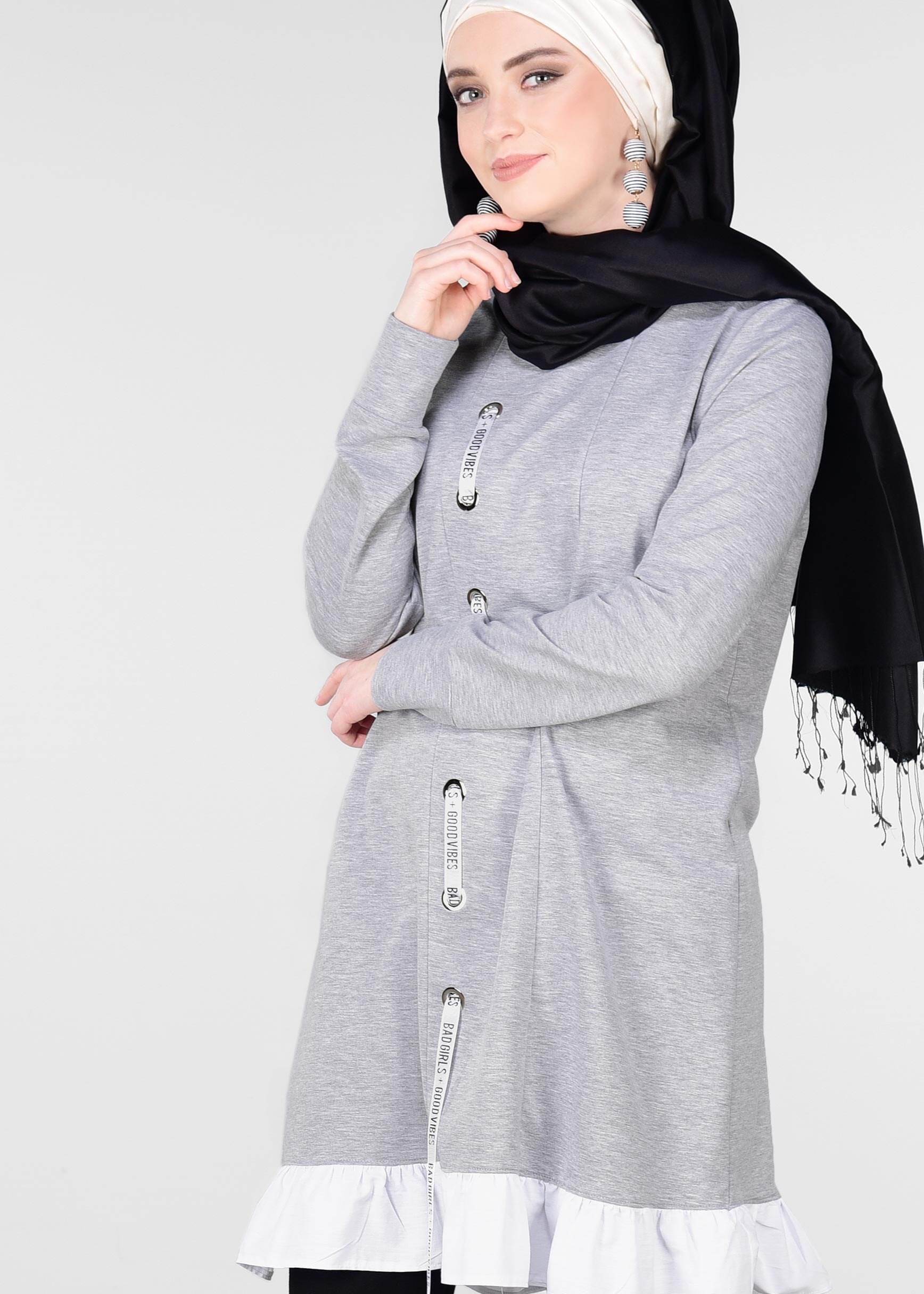 Tesettür giyim GRİ 4939 NEW LERİDA EŞOFMAN TUNİK 36/42 TEK38