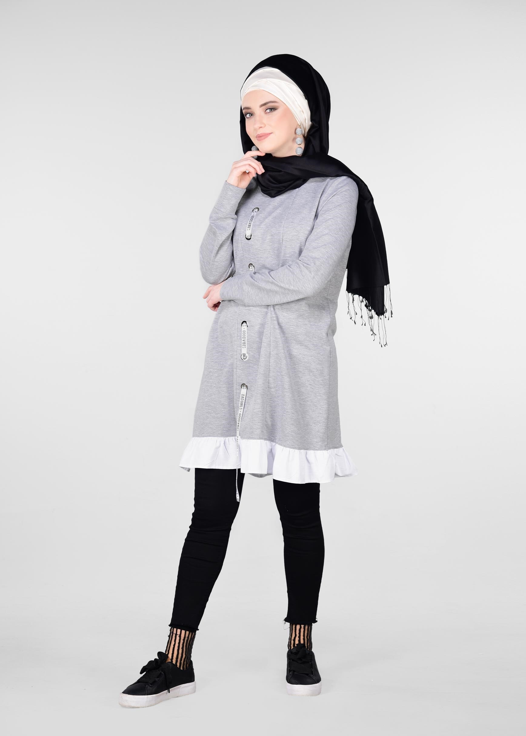 Tesettür giyim GRİ 4939 NEW LERİDA EŞOFMAN TUNİK 36/42 TEK38
