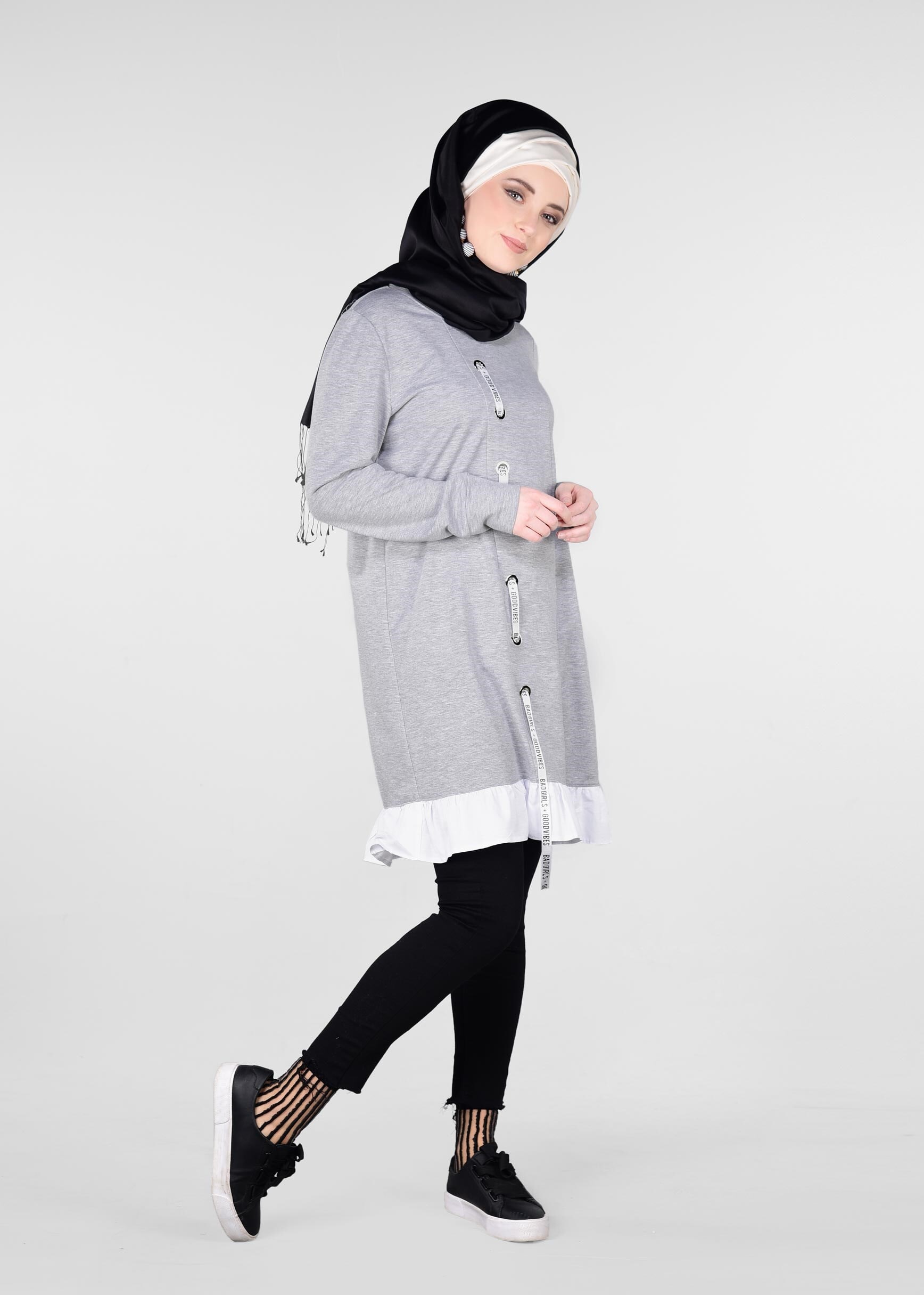 Tesettür giyim GRİ 4939 NEW LERİDA EŞOFMAN TUNİK 36/42 TEK38