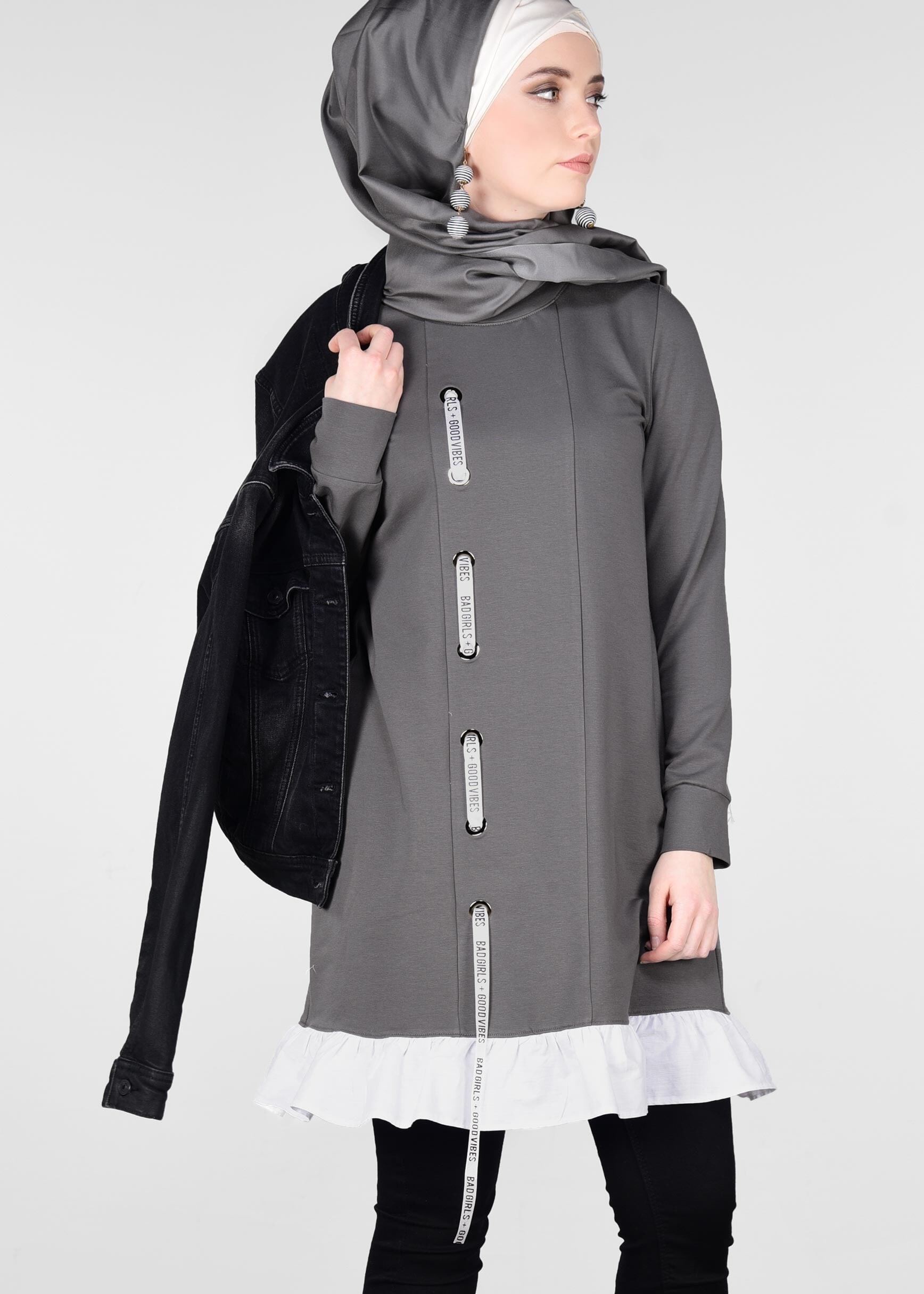 Tesettür giyim GRİ 4939 NEW LERİDA EŞOFMAN TUNİK 36/42 TEK38