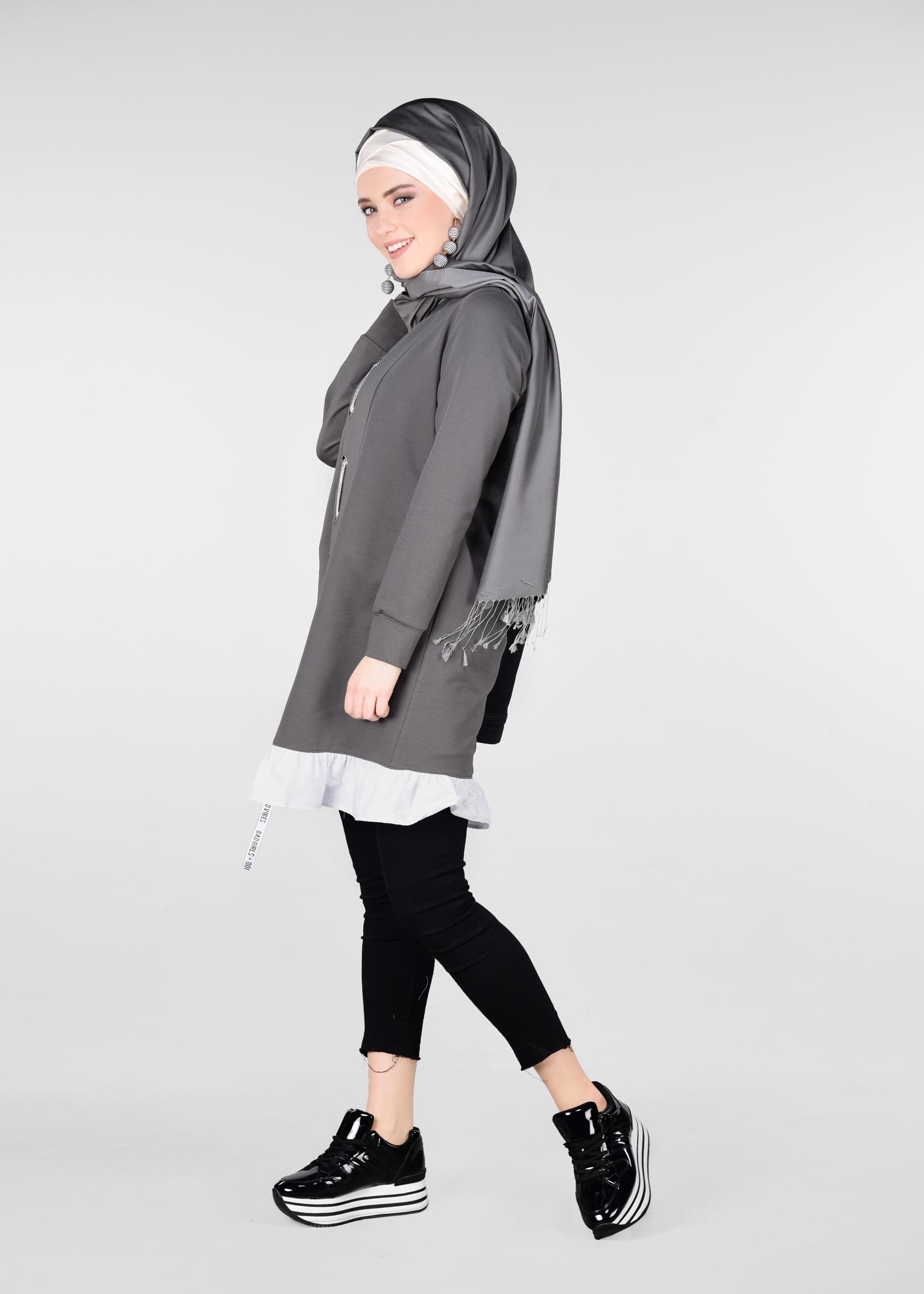 Tesettür giyim GRİ 4939 NEW LERİDA EŞOFMAN TUNİK 36/42 TEK38