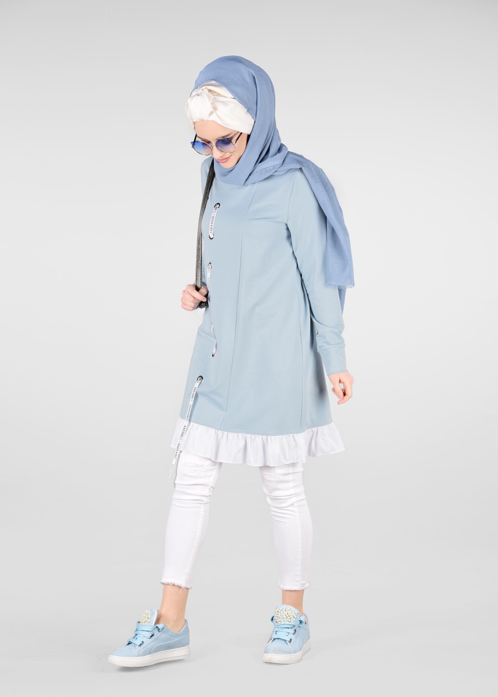 Tesettür giyim MAVİ 4939 NEW LERİDA EŞOFMAN TUNİK 36/42 TEK38