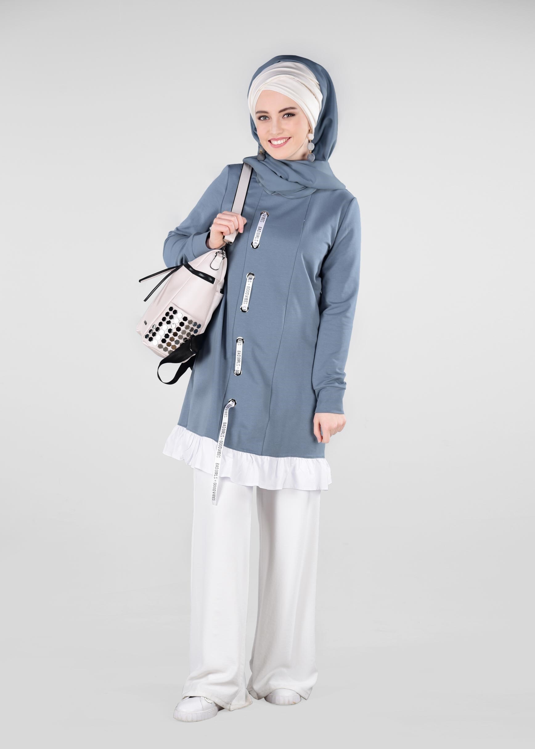 Tesettür giyim MAVİ 4939 NEW LERİDA EŞOFMAN TUNİK 36/42 TEK38