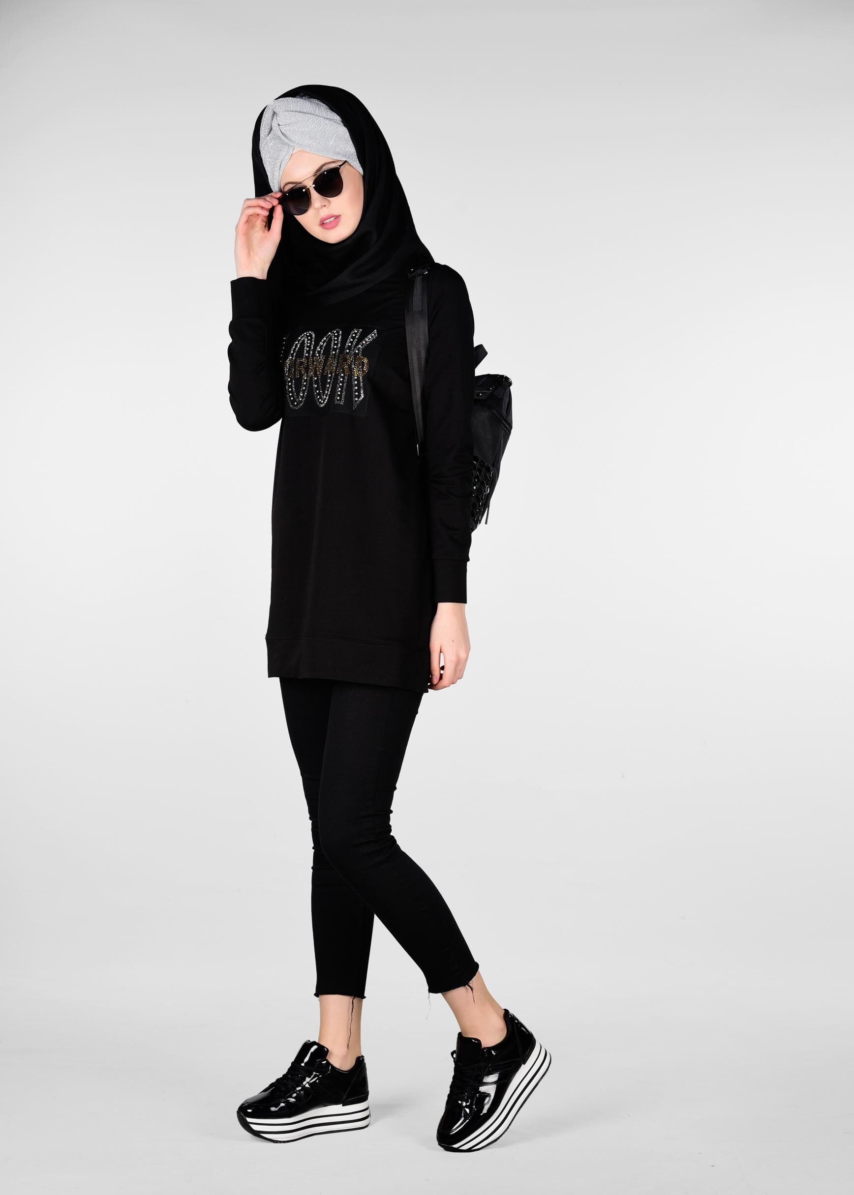 Tesettür giyim SİYAH 4940 NEW LERİDA EŞOFMAN TUNİK 36/44 TEK40