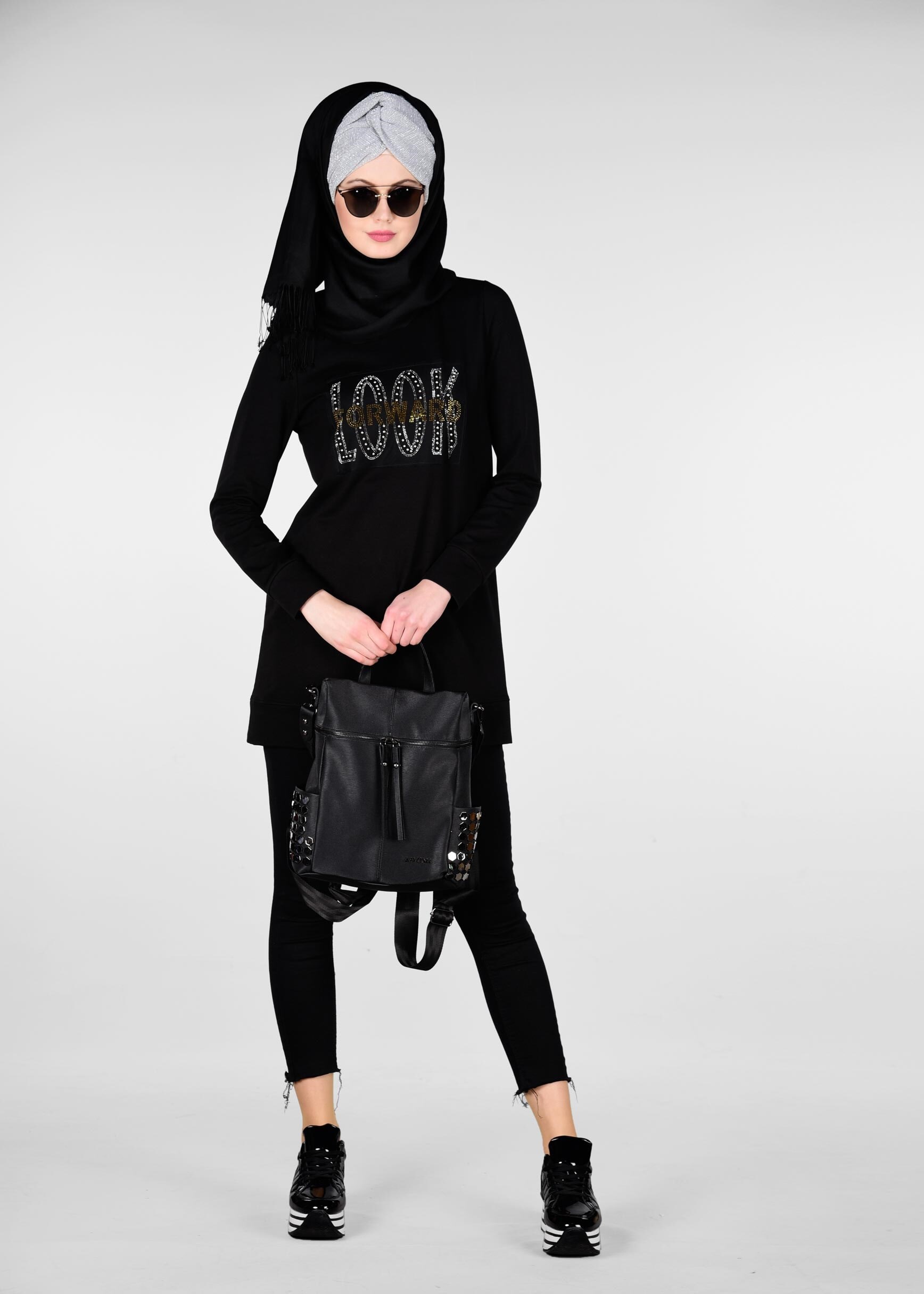 Tesettür giyim SİYAH 4940 NEW LERİDA EŞOFMAN TUNİK 36/44 TEK40