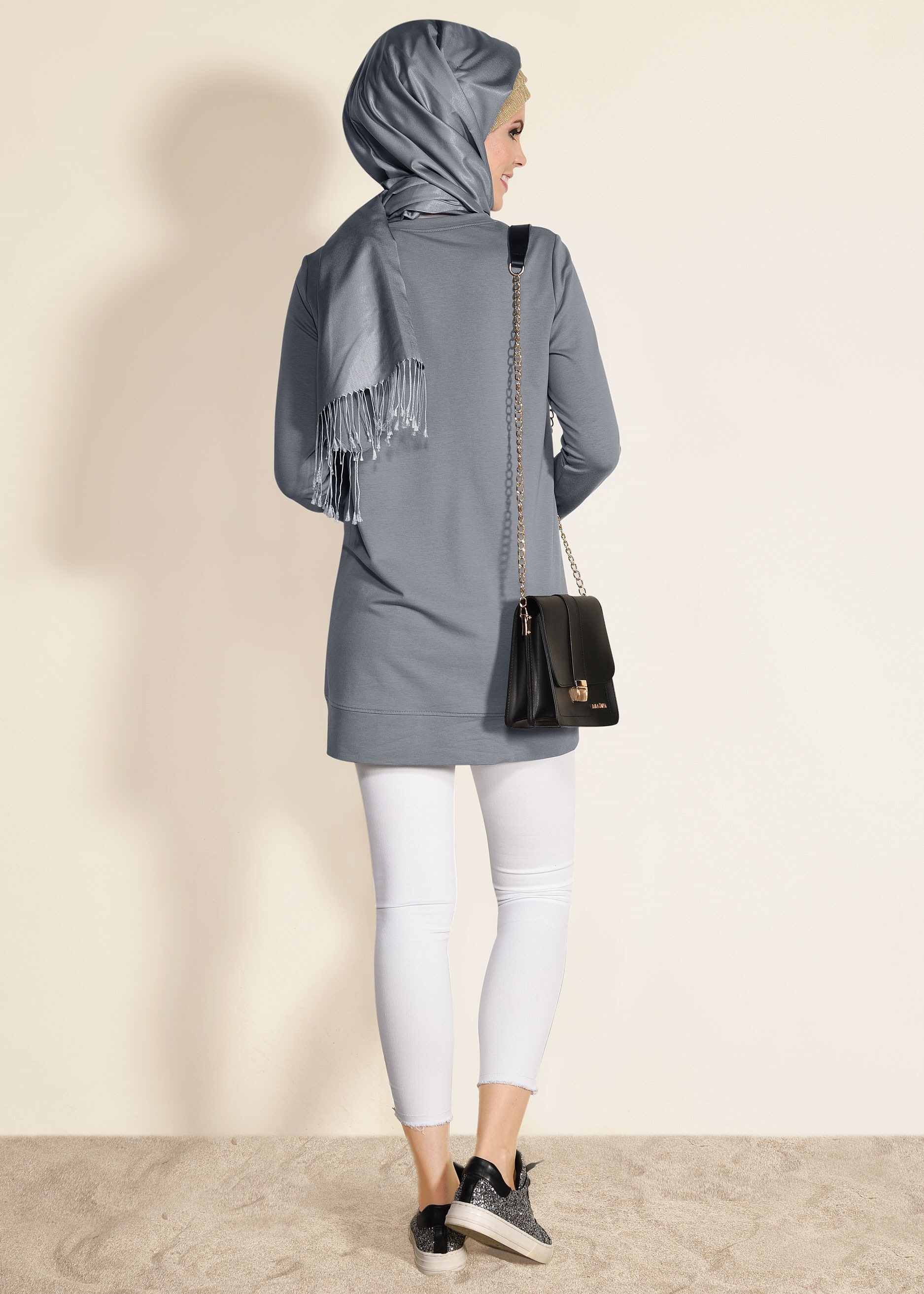 Tesettür giyim GRİ 4940 NEW LERİDA EŞOFMAN TUNİK 36/44 TEK40