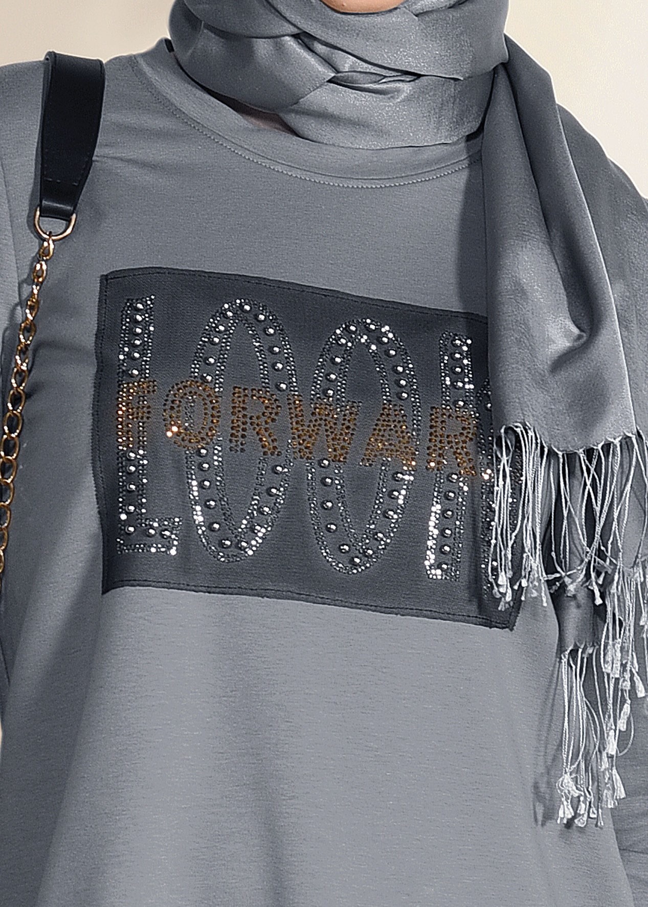 Tesettür giyim GRİ 4940 NEW LERİDA EŞOFMAN TUNİK 36/44 TEK40