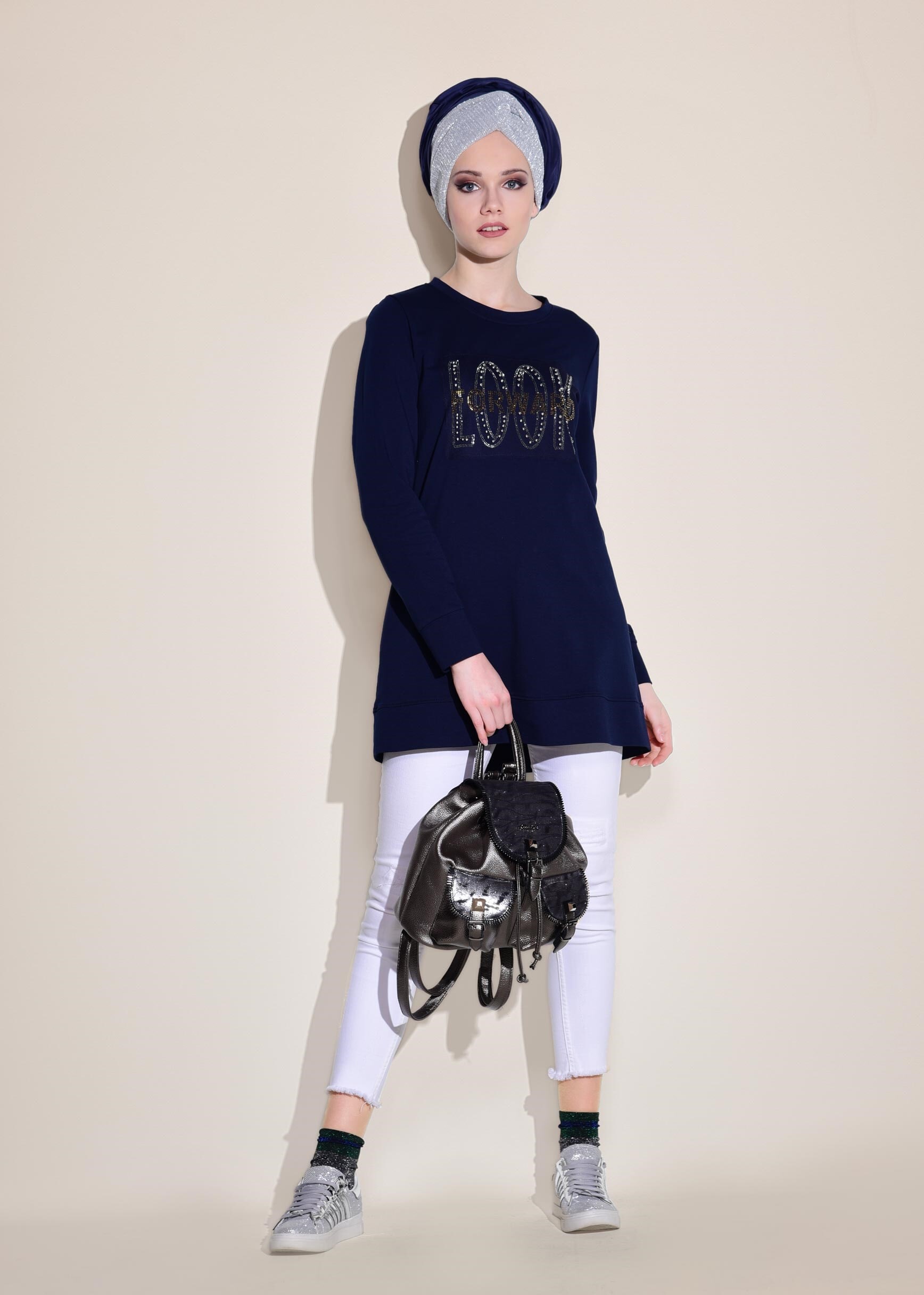 Tesettür giyim LACİVERT 4940 NEW LERİDA EŞOFMAN TUNİK 36/44 TEK40