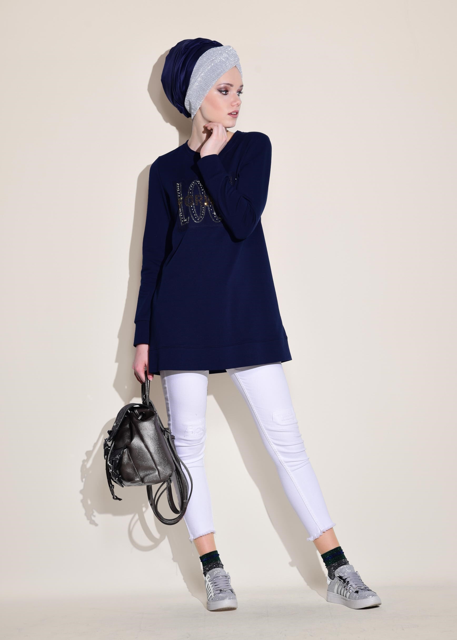 Tesettür giyim LACİVERT 4940 NEW LERİDA EŞOFMAN TUNİK 36/44 TEK40