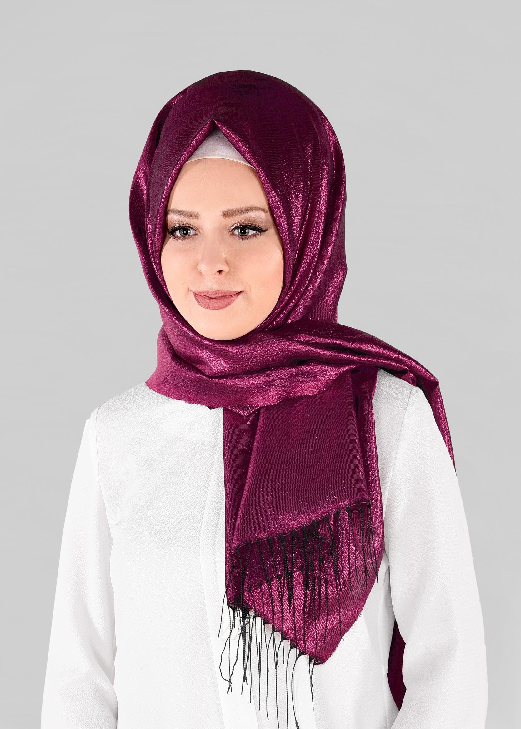 Tesettür giyim FUŞYA 9907 ALVİNA İPEKSİ SİMLİ ŞAL