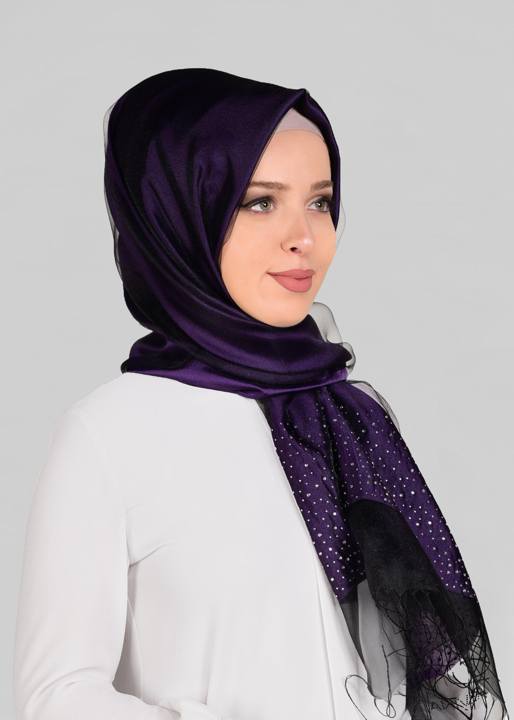 Tesettür giyim MOR 9908 ALVİNA TÜLLÜ TAŞ BASKI ŞAL