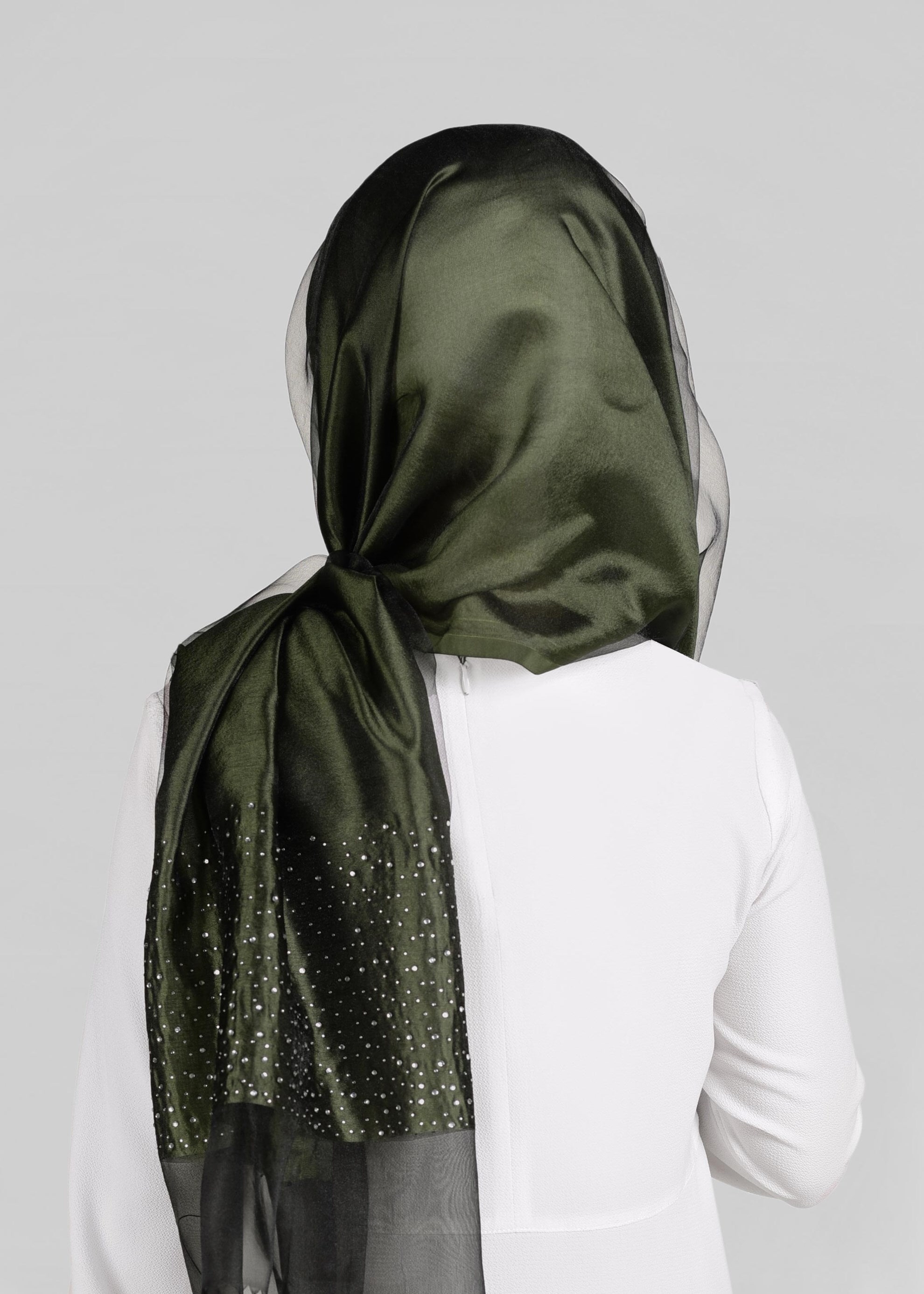 Tesettür giyim HAKİ 9908 ALVİNA TÜLLÜ TAŞ BASKI ŞAL