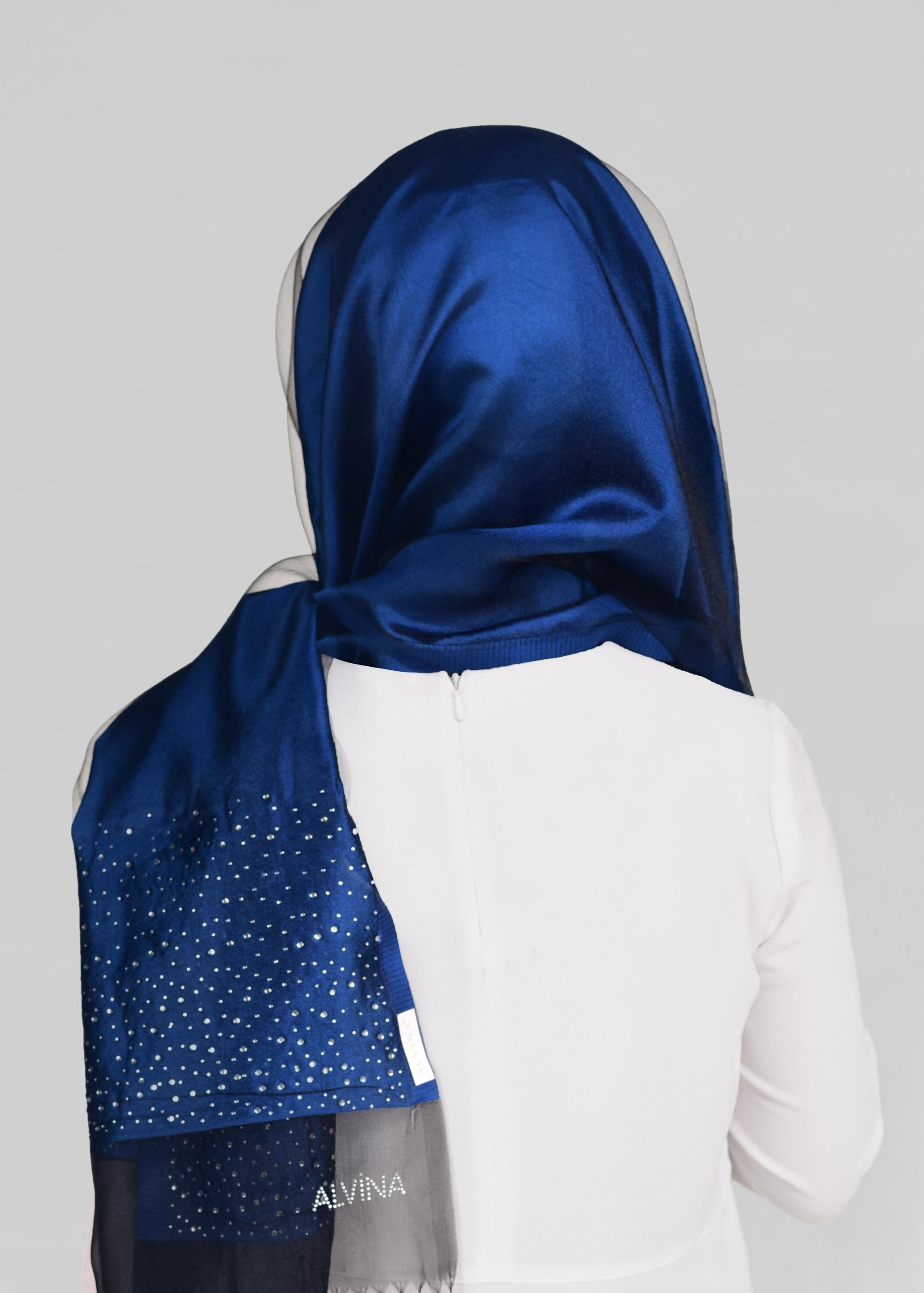 Tesettür giyim LACİVERT 9908 ALVİNA TÜLLÜ TAŞ BASKI ŞAL