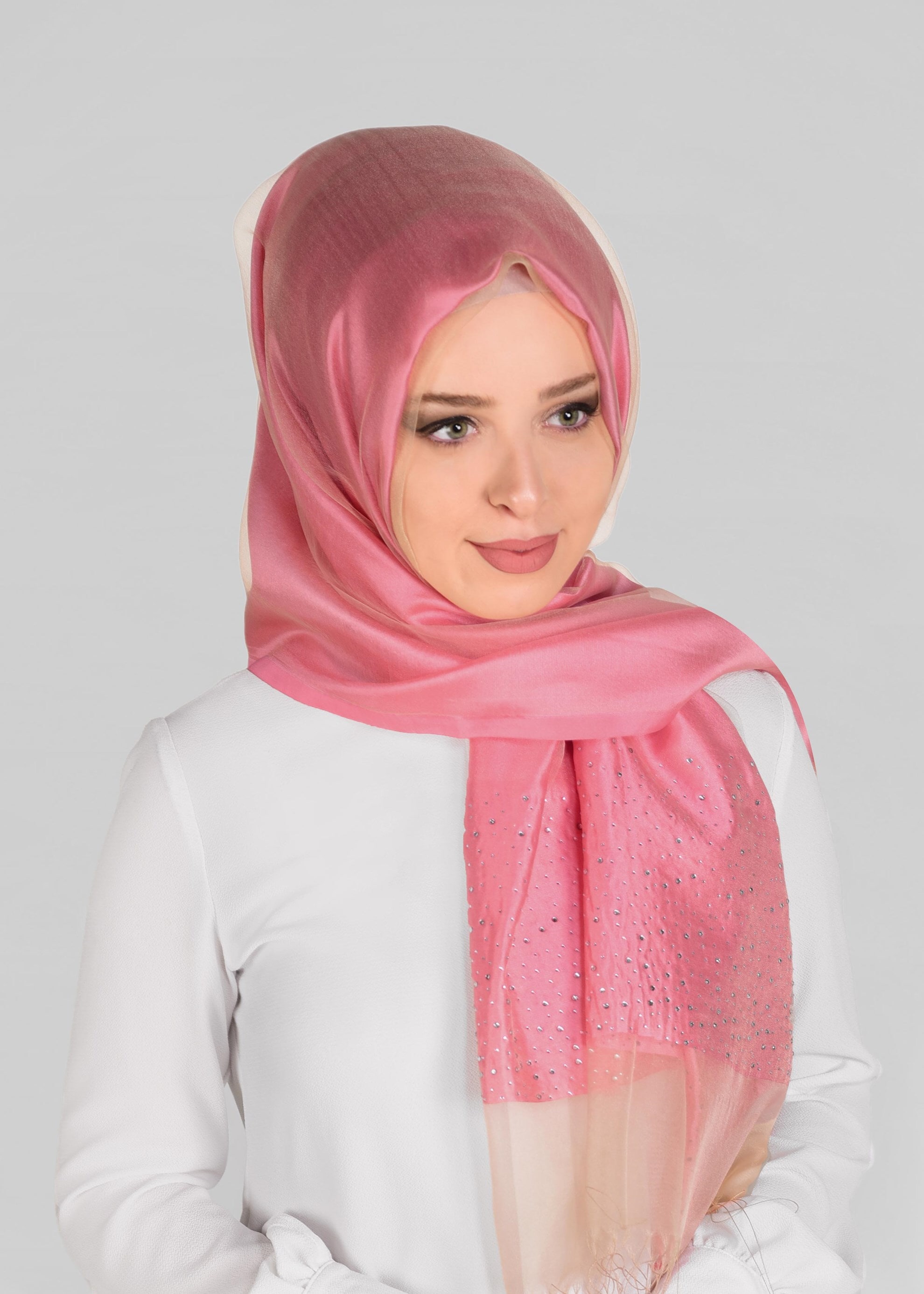 Tesettür giyim PUDRA 9908 ALVİNA TÜLLÜ TAŞ BASKI ŞAL