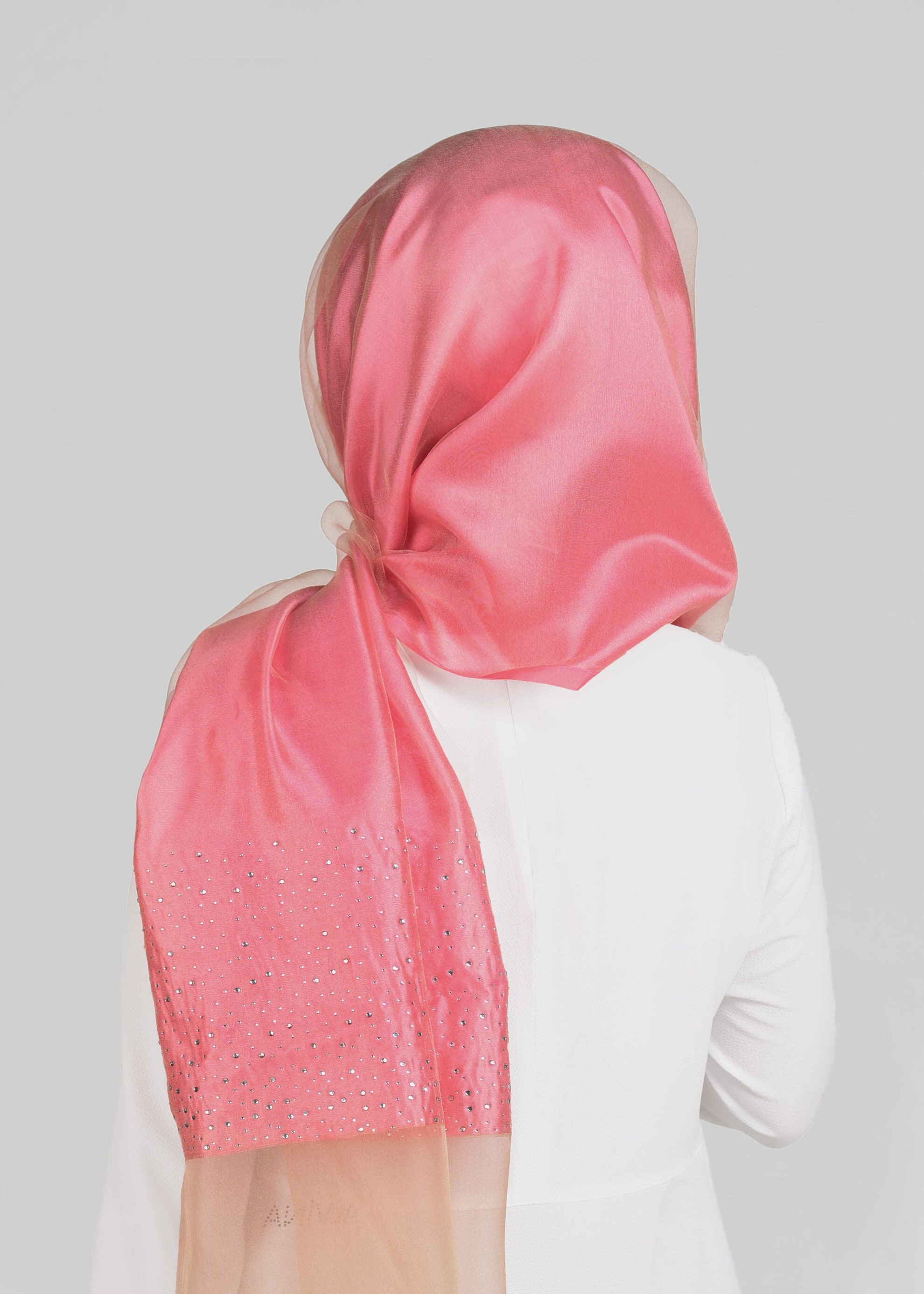 Tesettür giyim PUDRA 9908 ALVİNA TÜLLÜ TAŞ BASKI ŞAL