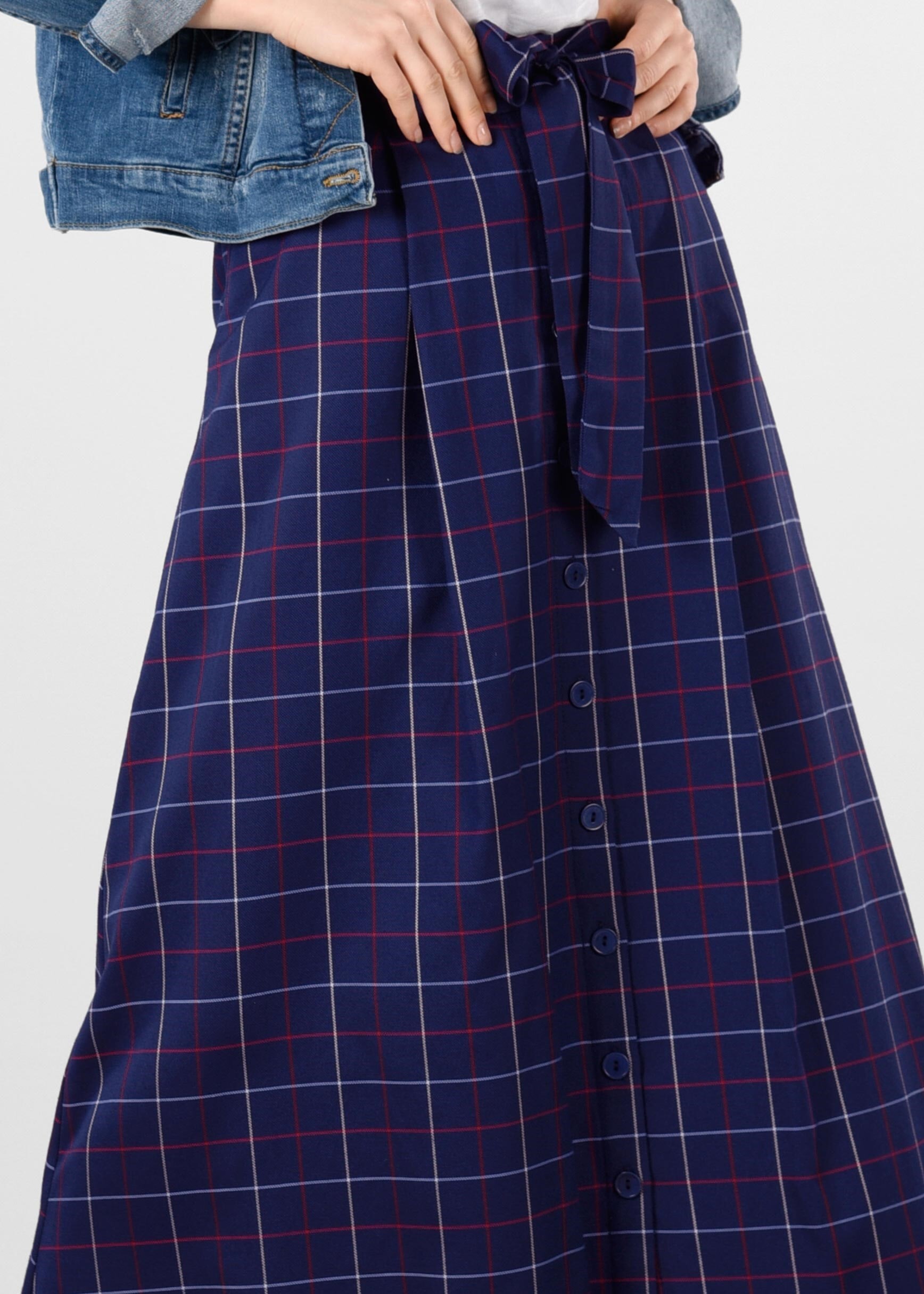 Tesettür giyim LACİVERT EKOSE DESENLİ ETEK 6157