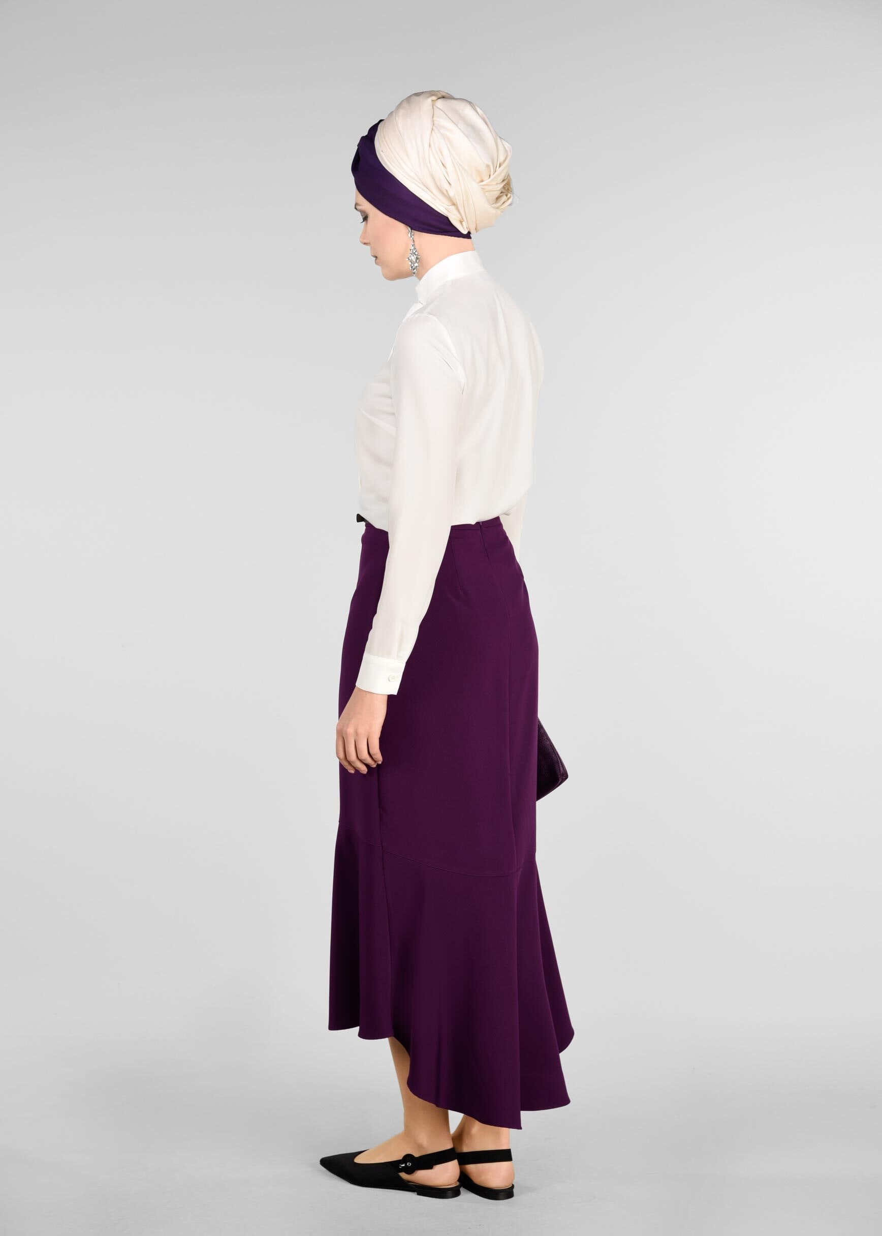 Tesettür giyim MOR BALIK MODEL ETEK UCU FIRFIR DETAYLI ETEK 6158