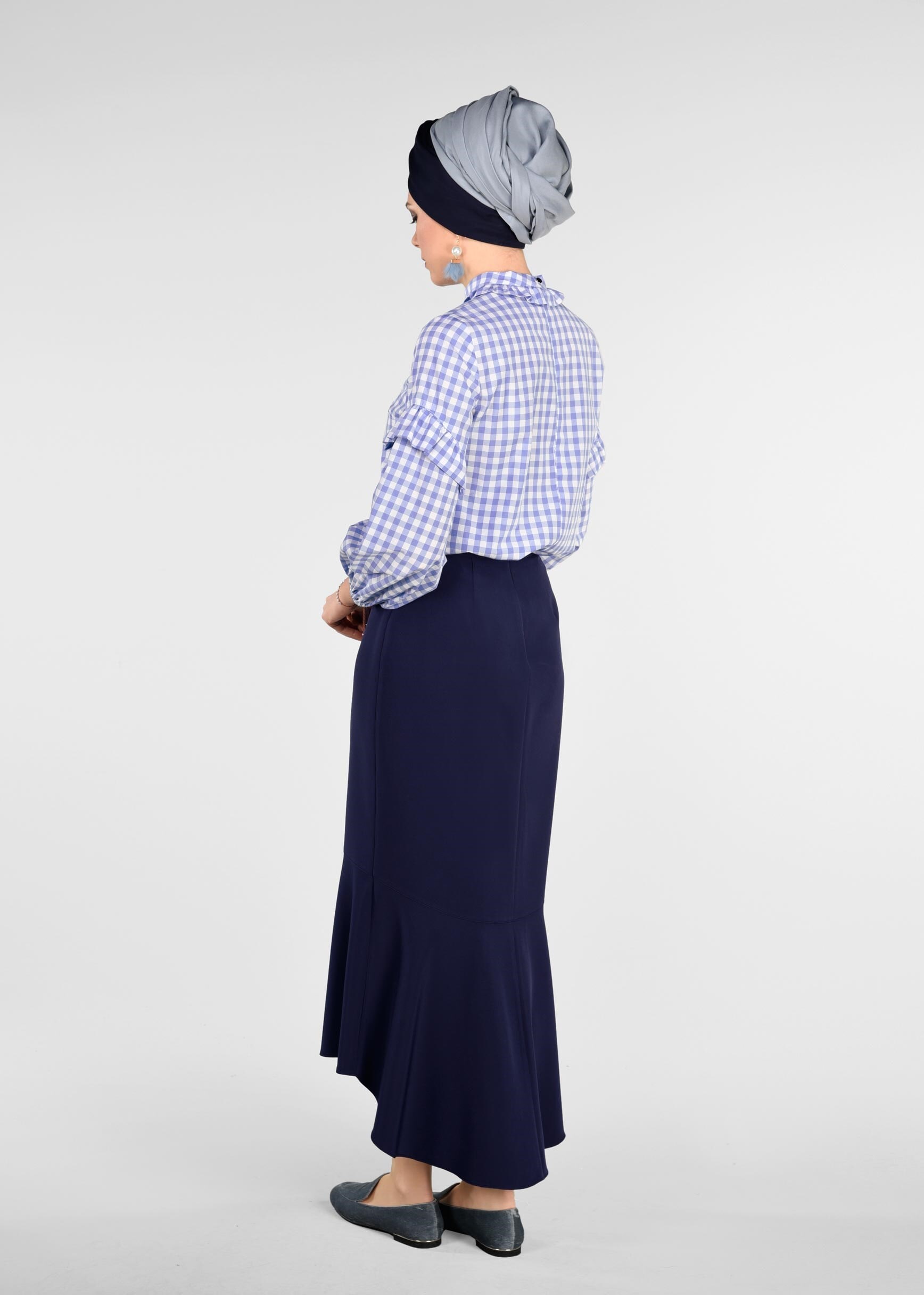 Tesettür giyim LACİVERT BALIK MODEL ETEK UCU FIRFIR DETAYLI ETEK 6158