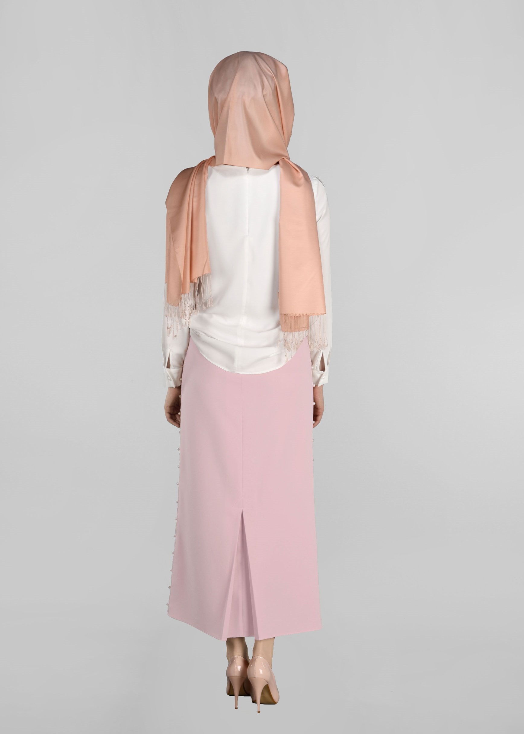 Tesettür giyim PUDRA İNCİ İŞLEMELİ ETEK 6159