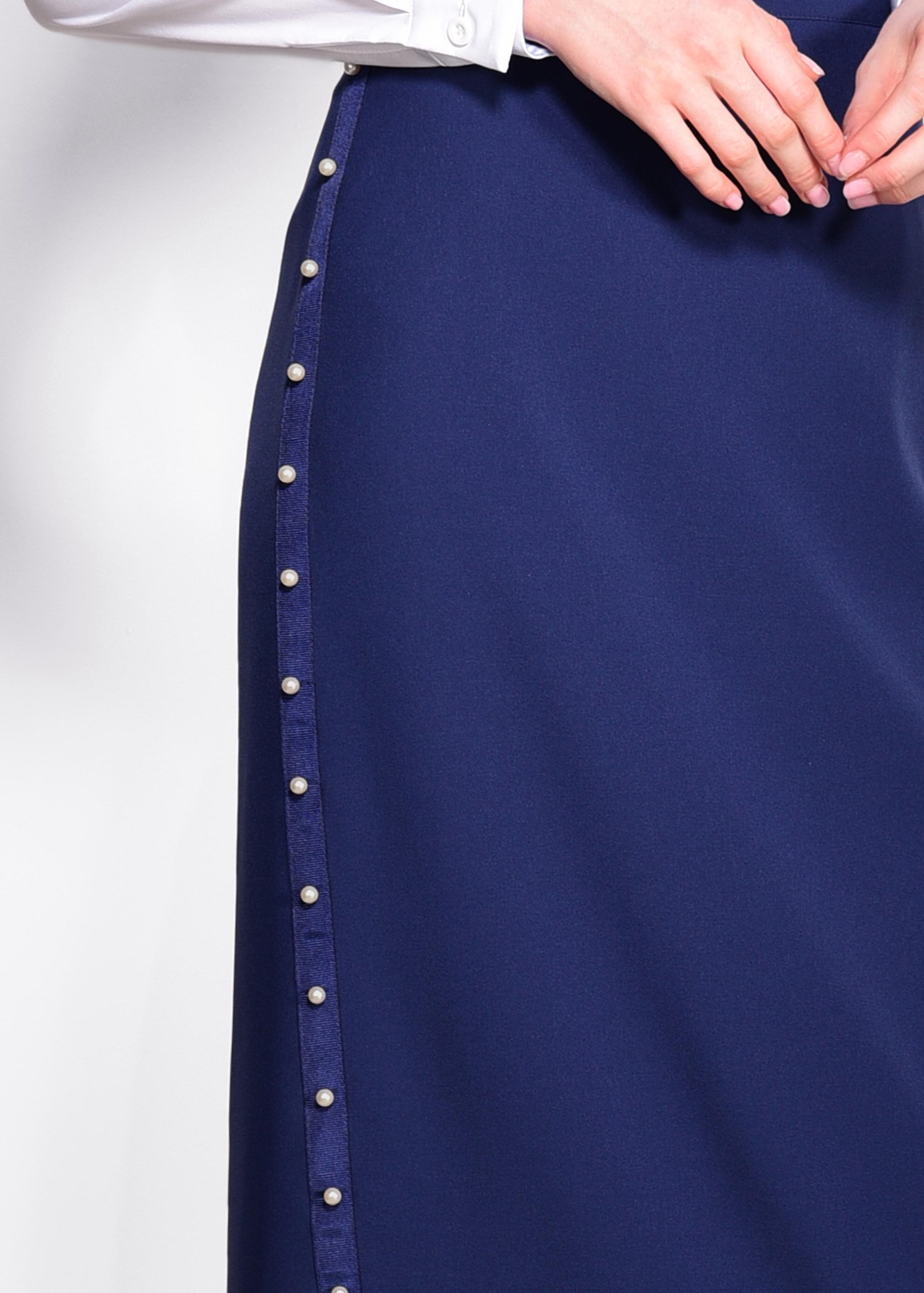 Tesettür giyim LACİVERT İNCİ İŞLEMELİ ETEK 6159