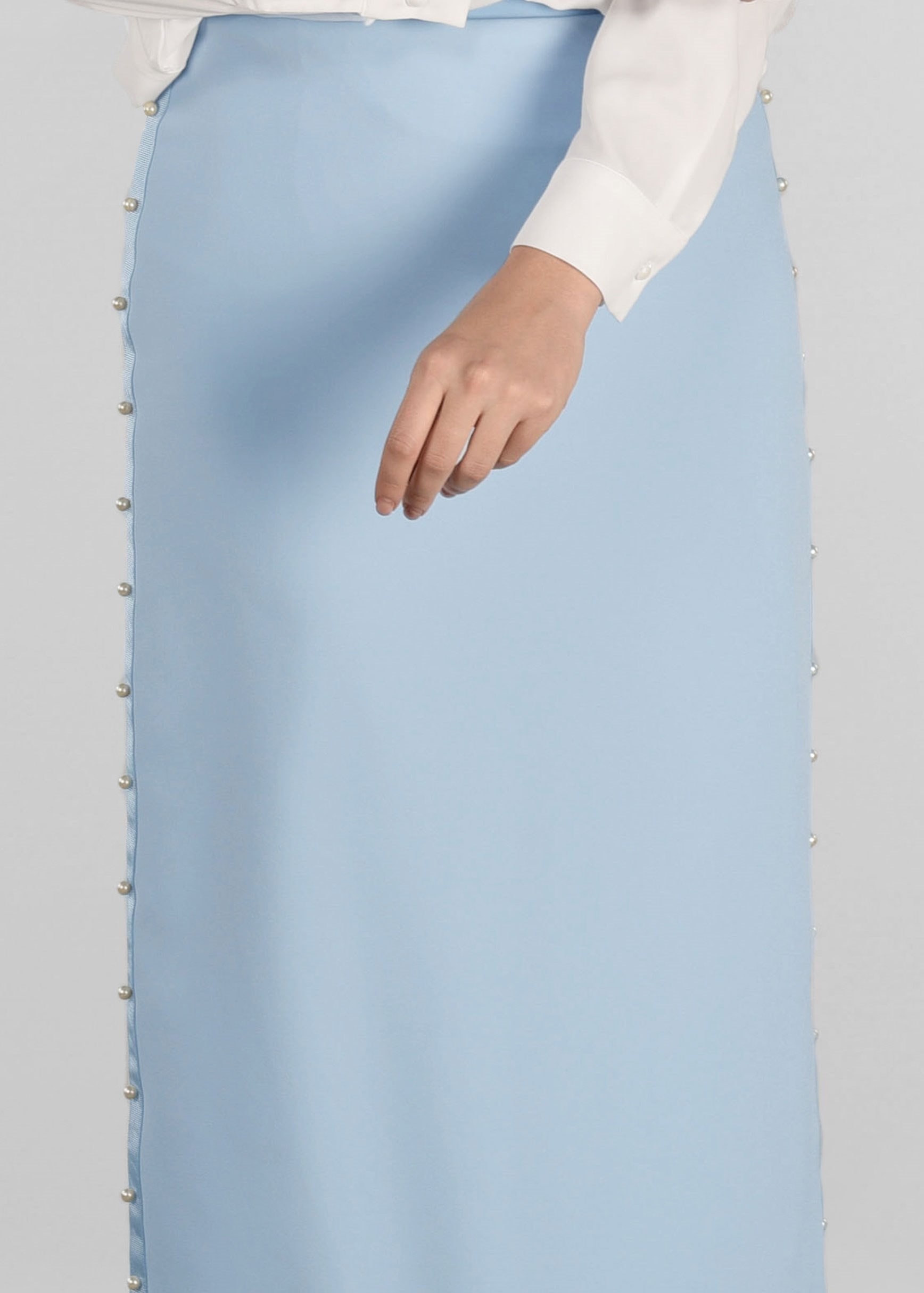 Tesettür giyim MAVİ İNCİ İŞLEMELİ ETEK 6159