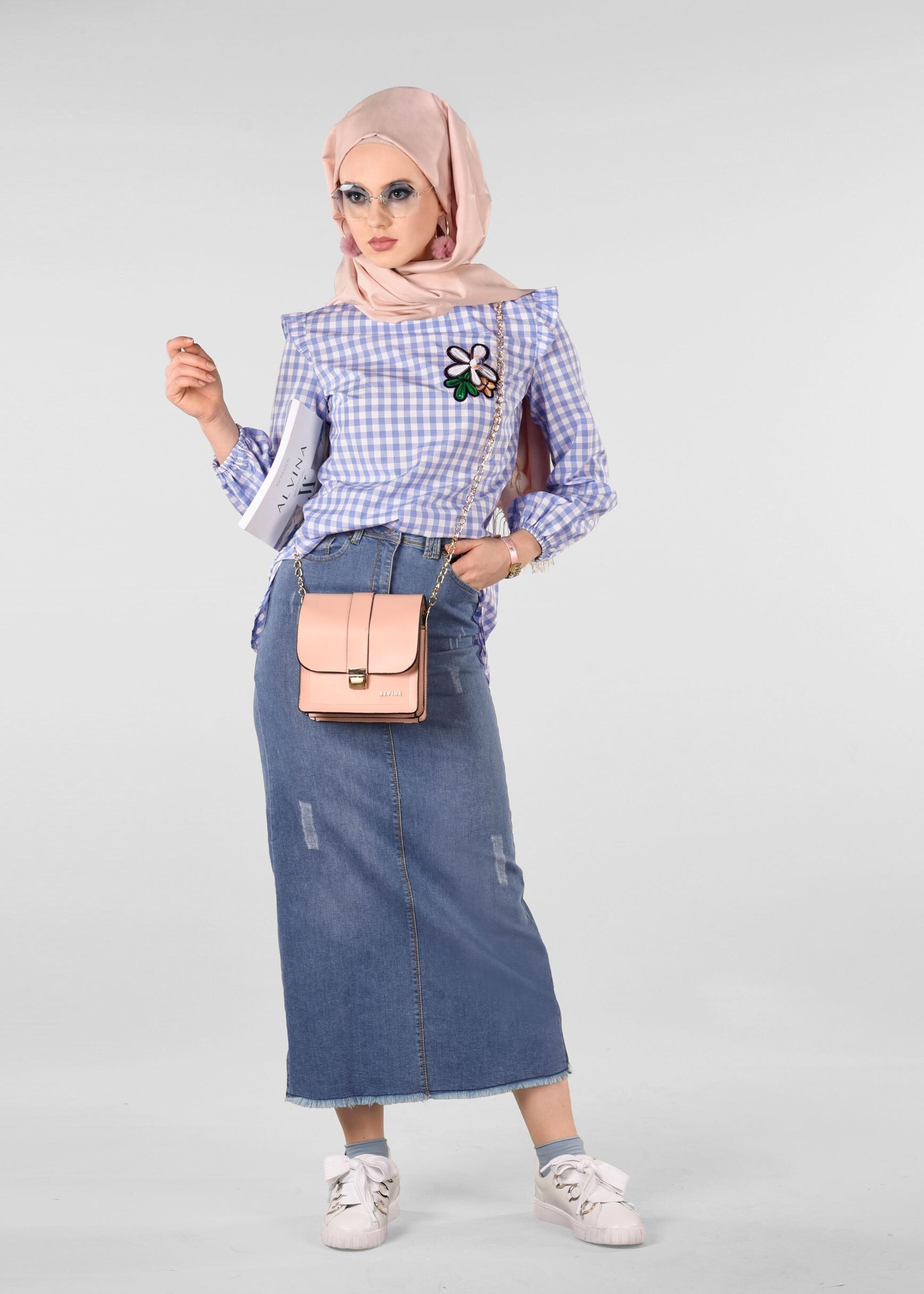 Tesettür giyim MAVİ 6160 BELİSA ETEK 38/46