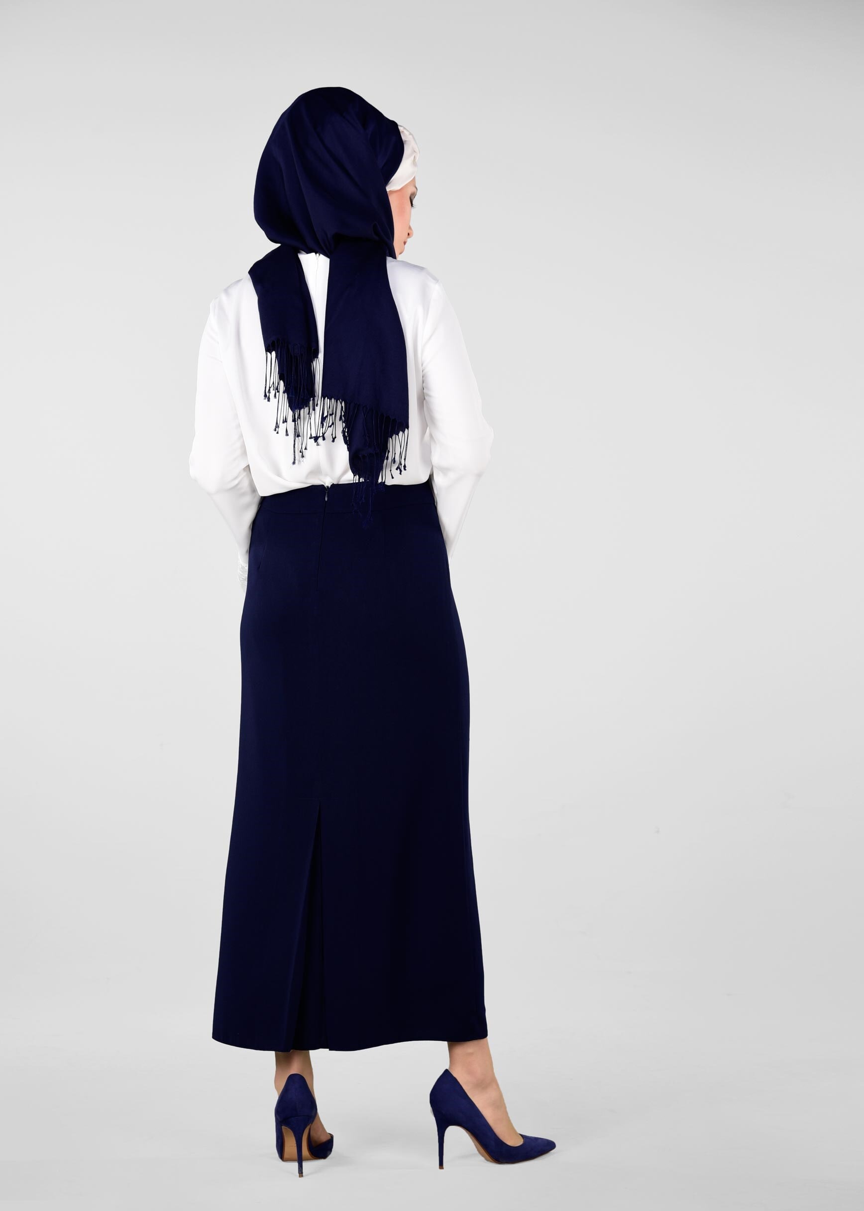 Tesettür giyim LACİVERT ÖN KISMI FIRFIRLI ETEK 6161