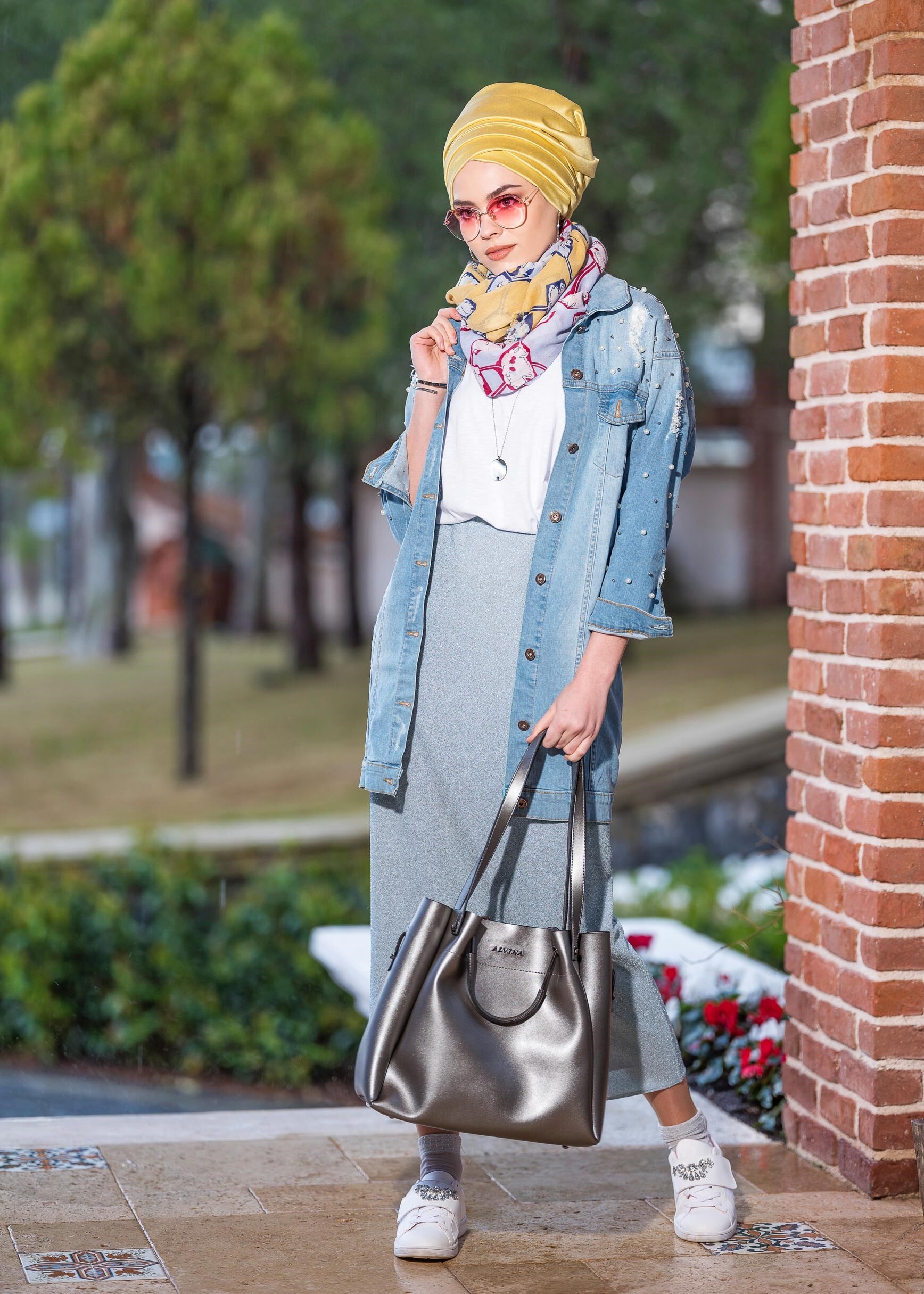 Tesettür giyim MAVİ BELİ LASTİKLİ SİMLİ ETEK 6162