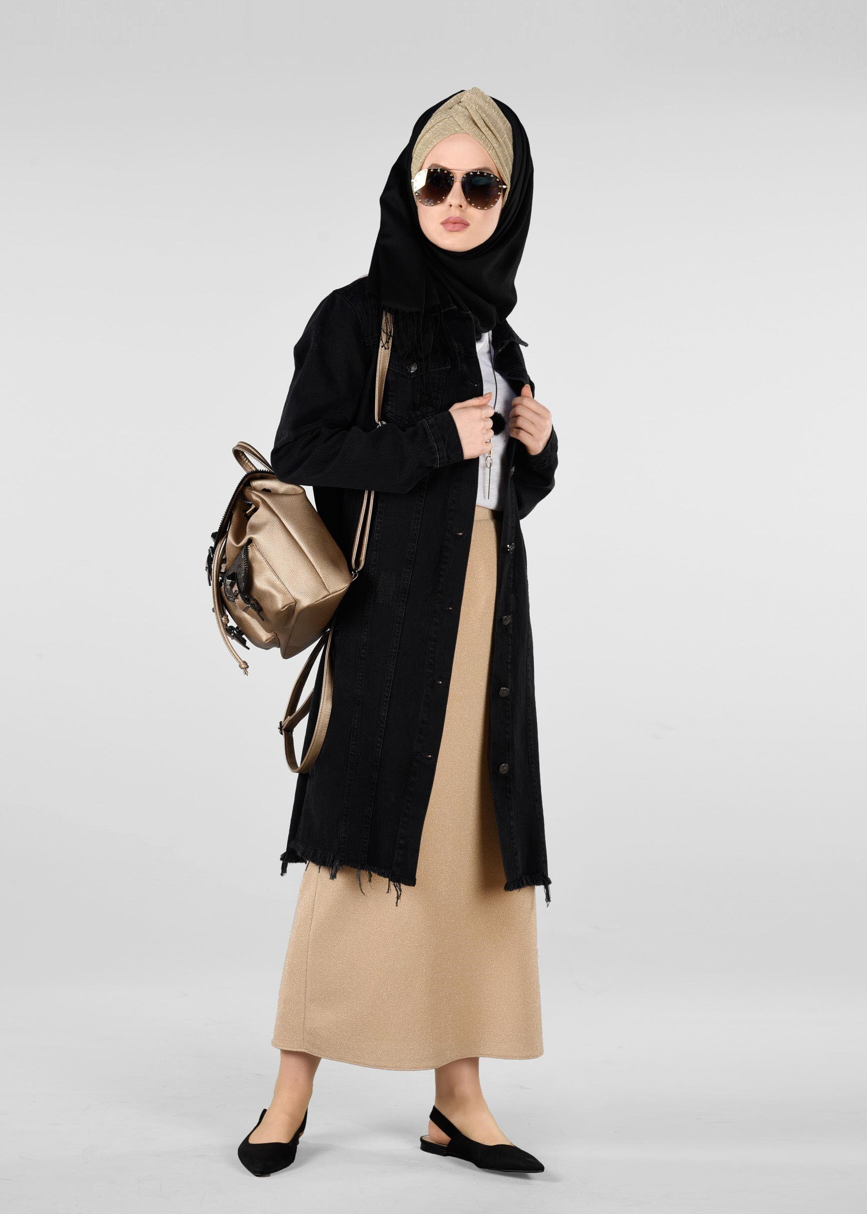 Tesettür giyim ALTIN BELİ LASTİKLİ SİMLİ ETEK 6162