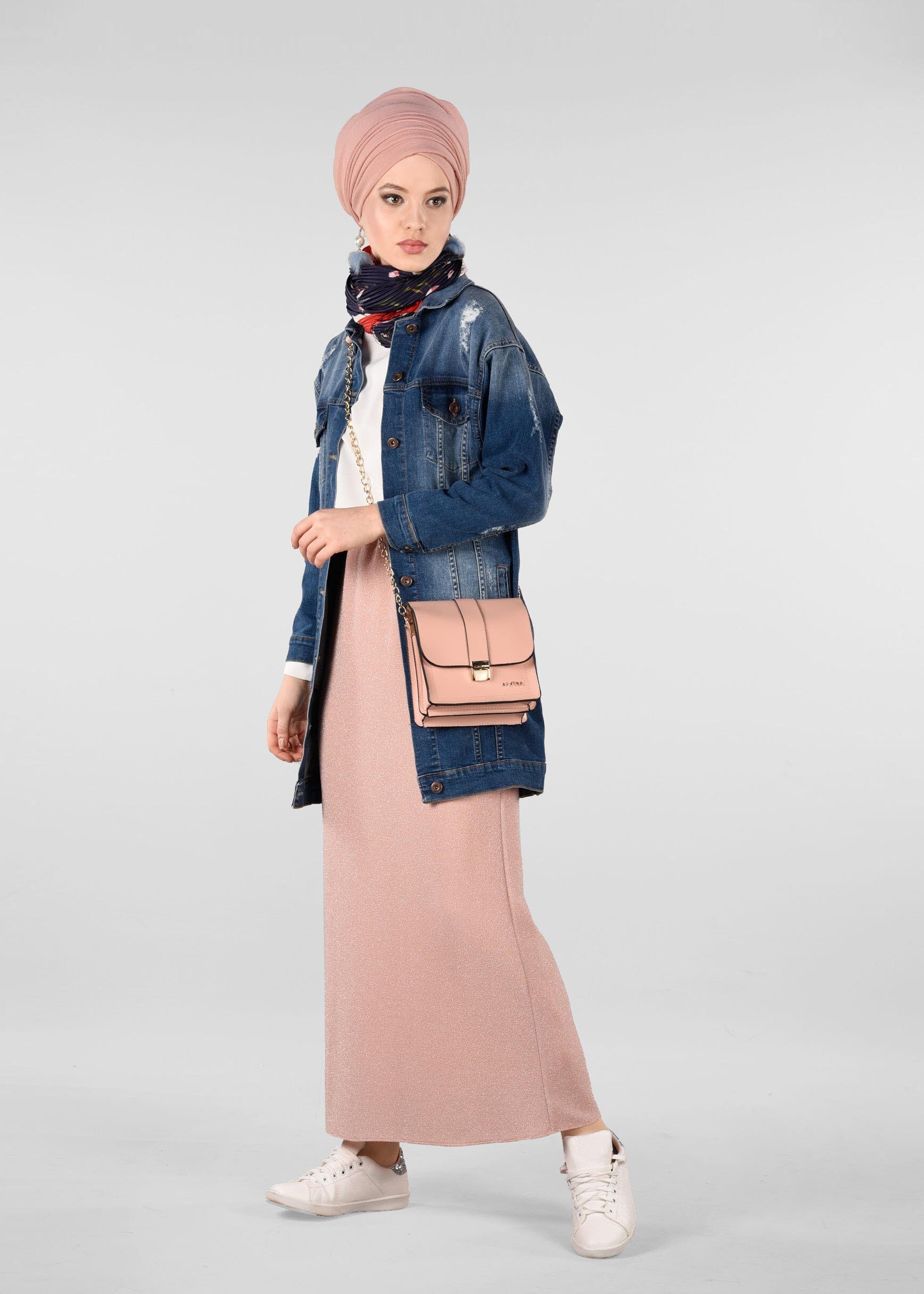 Tesettür giyim PUDRA BELİ LASTİKLİ SİMLİ ETEK 6162