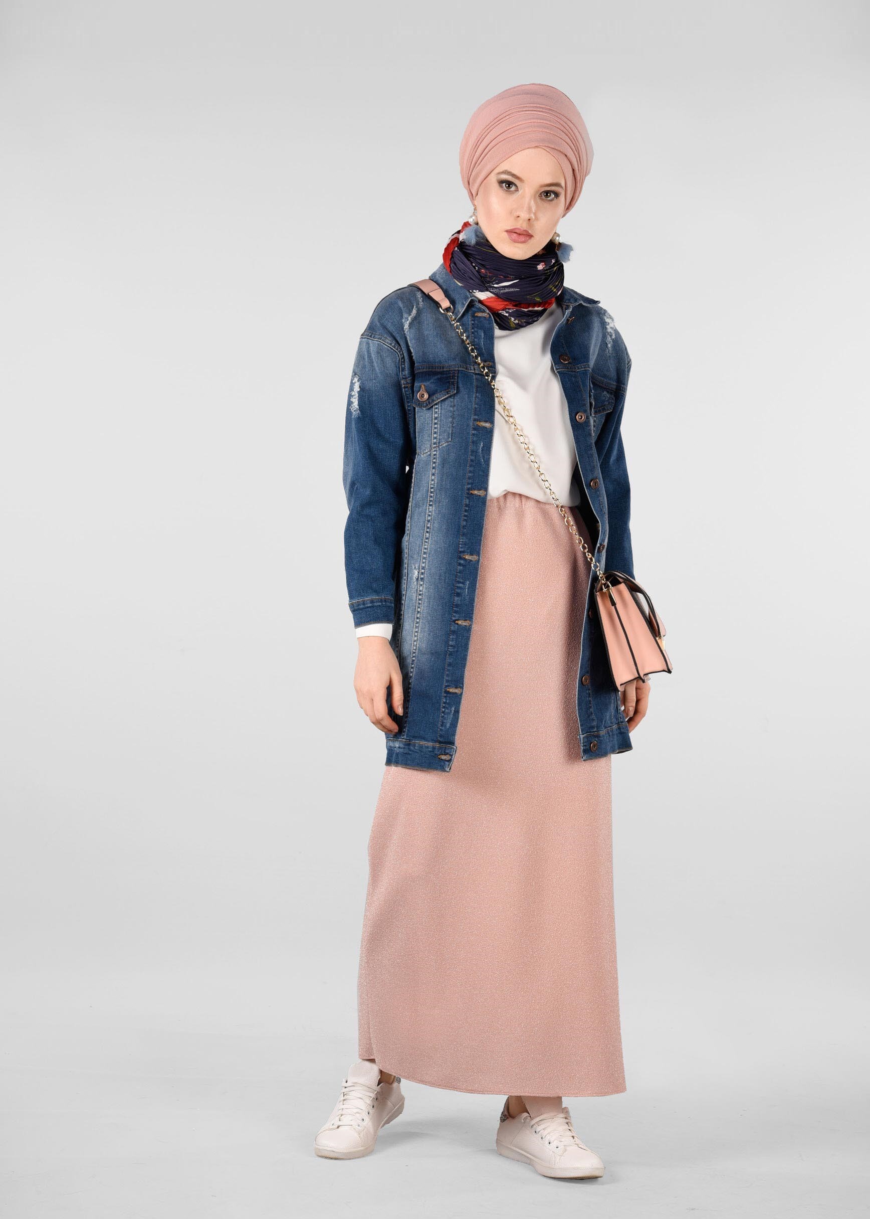 Tesettür giyim PUDRA BELİ LASTİKLİ SİMLİ ETEK 6162