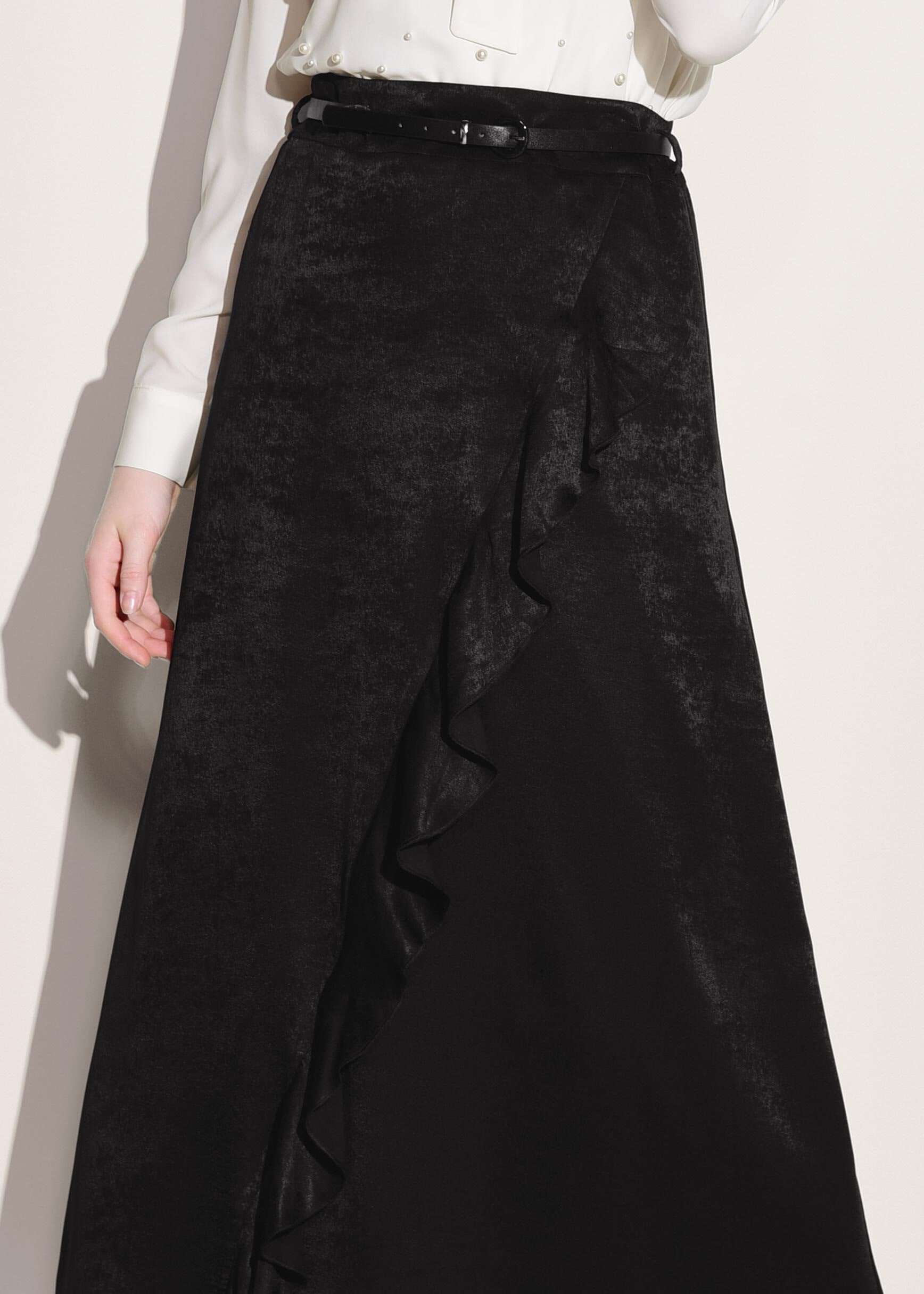 Tesettür giyim SİYAH FIRFIRLI ETEK 6164