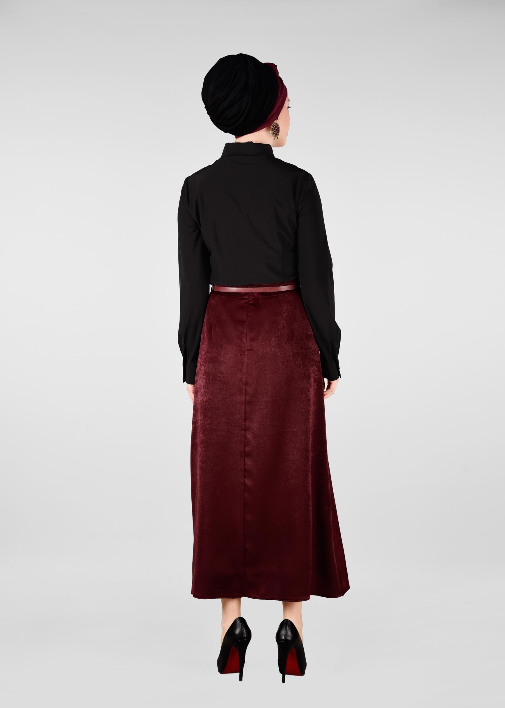 Tesettür giyim BORDO FIRFIRLI ETEK 6164