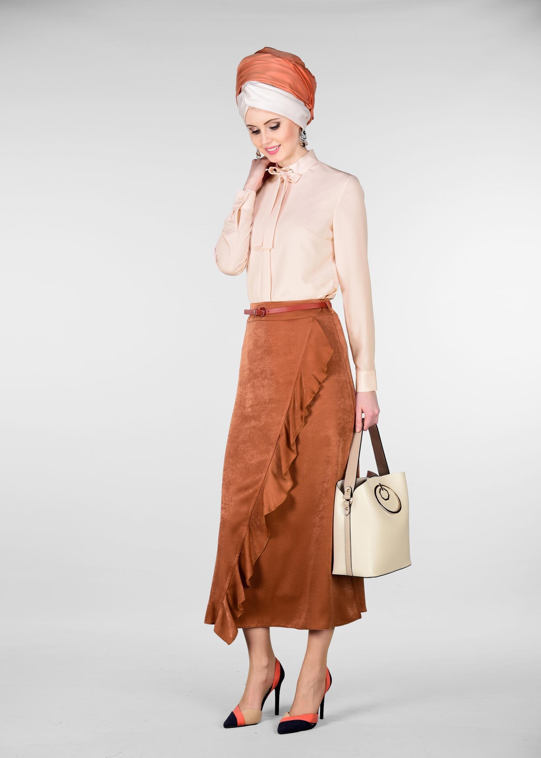 Tesettür giyim TURUNCU FIRFIRLI ETEK 6164