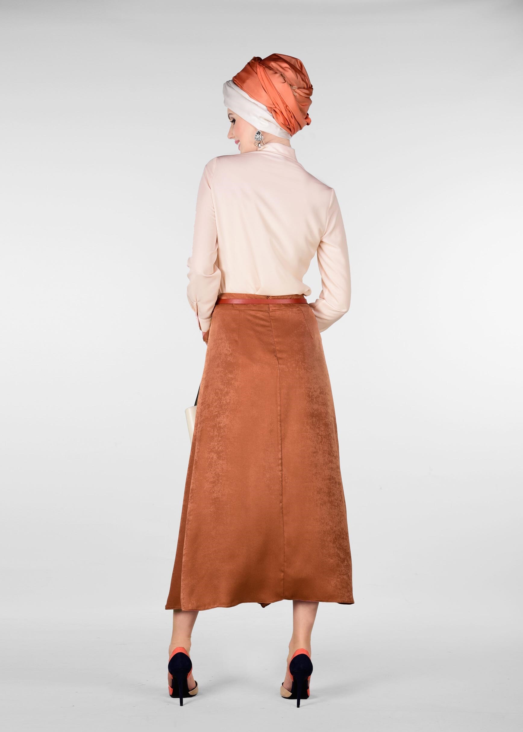 Tesettür giyim TURUNCU FIRFIRLI ETEK 6164