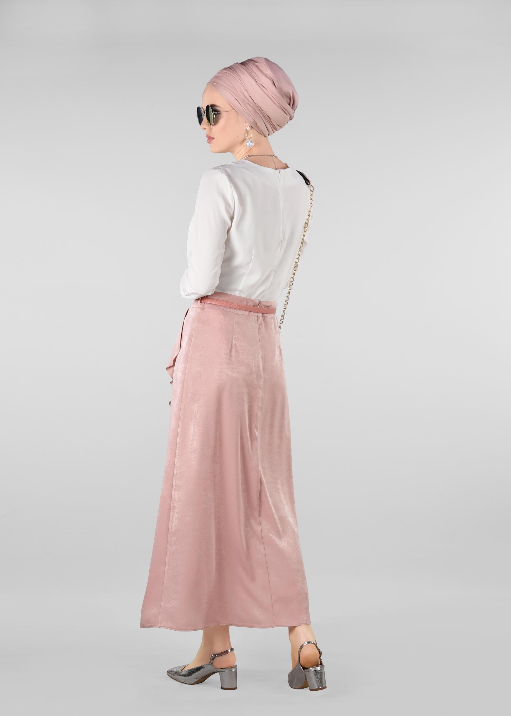 Tesettür giyim PUDRA FIRFIRLI ETEK 6164