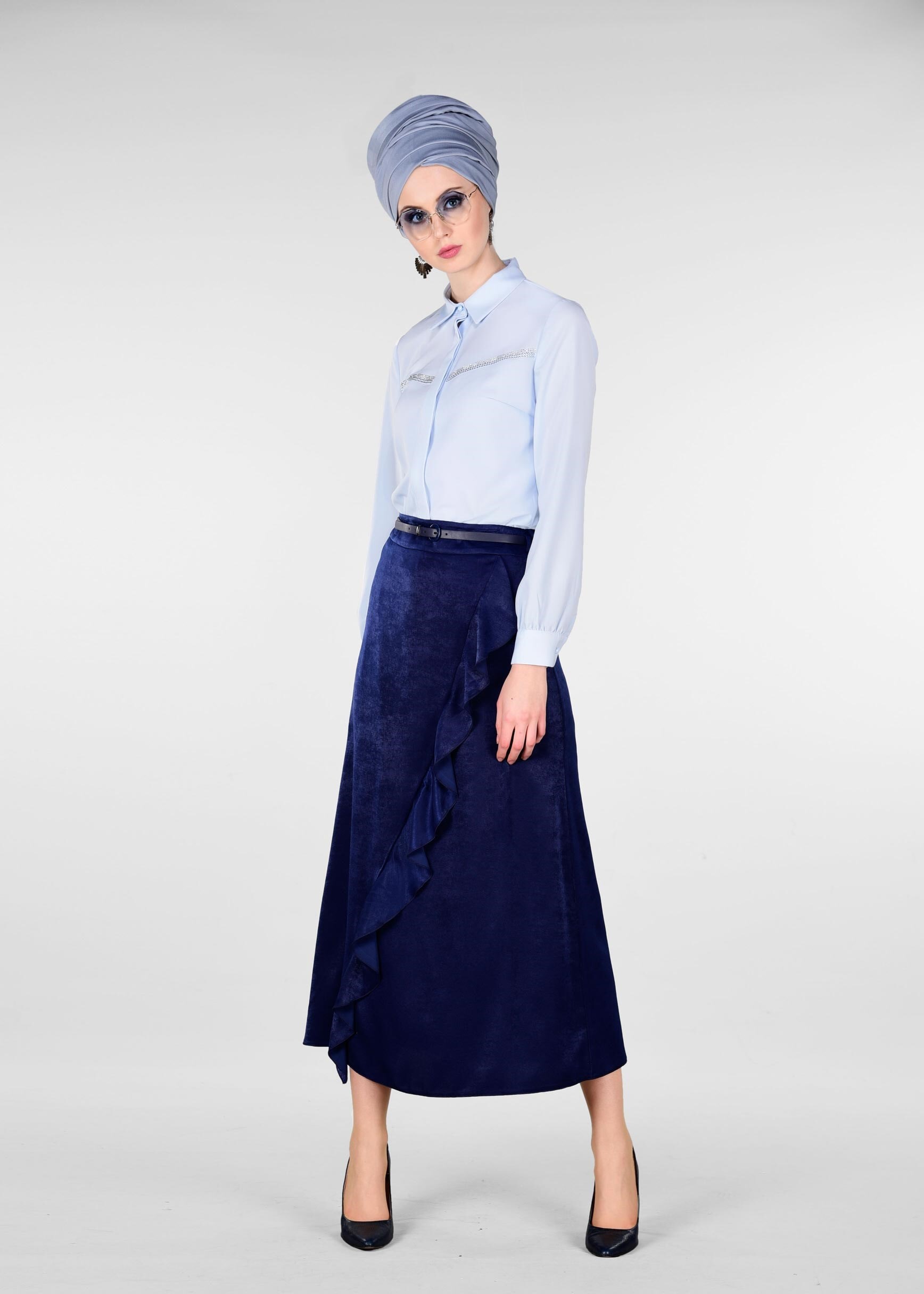 Tesettür giyim LACİVERT FIRFIRLI ETEK 6164