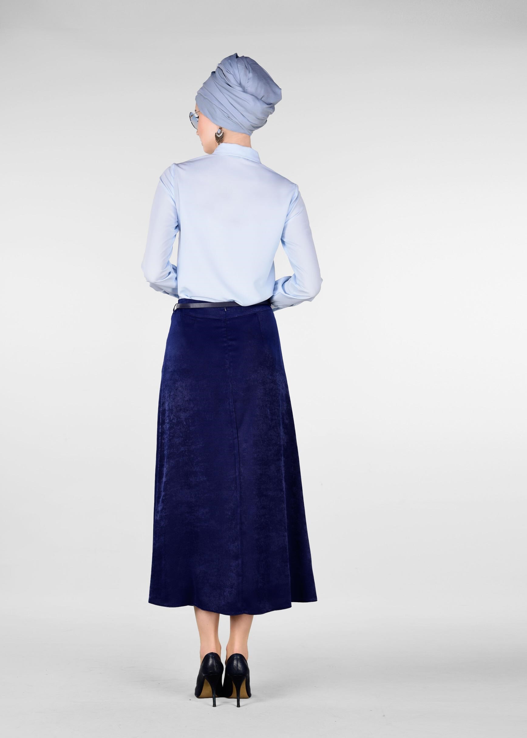 Tesettür giyim LACİVERT FIRFIRLI ETEK 6164