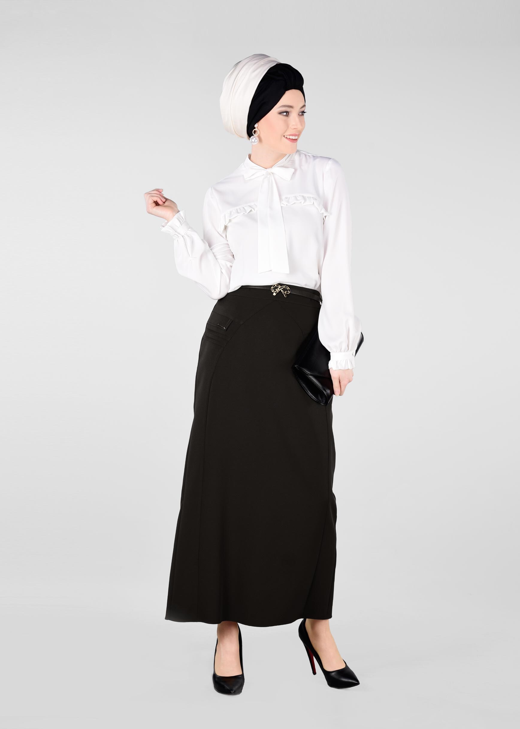 Tesettür giyim SİYAH GİZLİ YIRTMAÇLI ETEK 6165