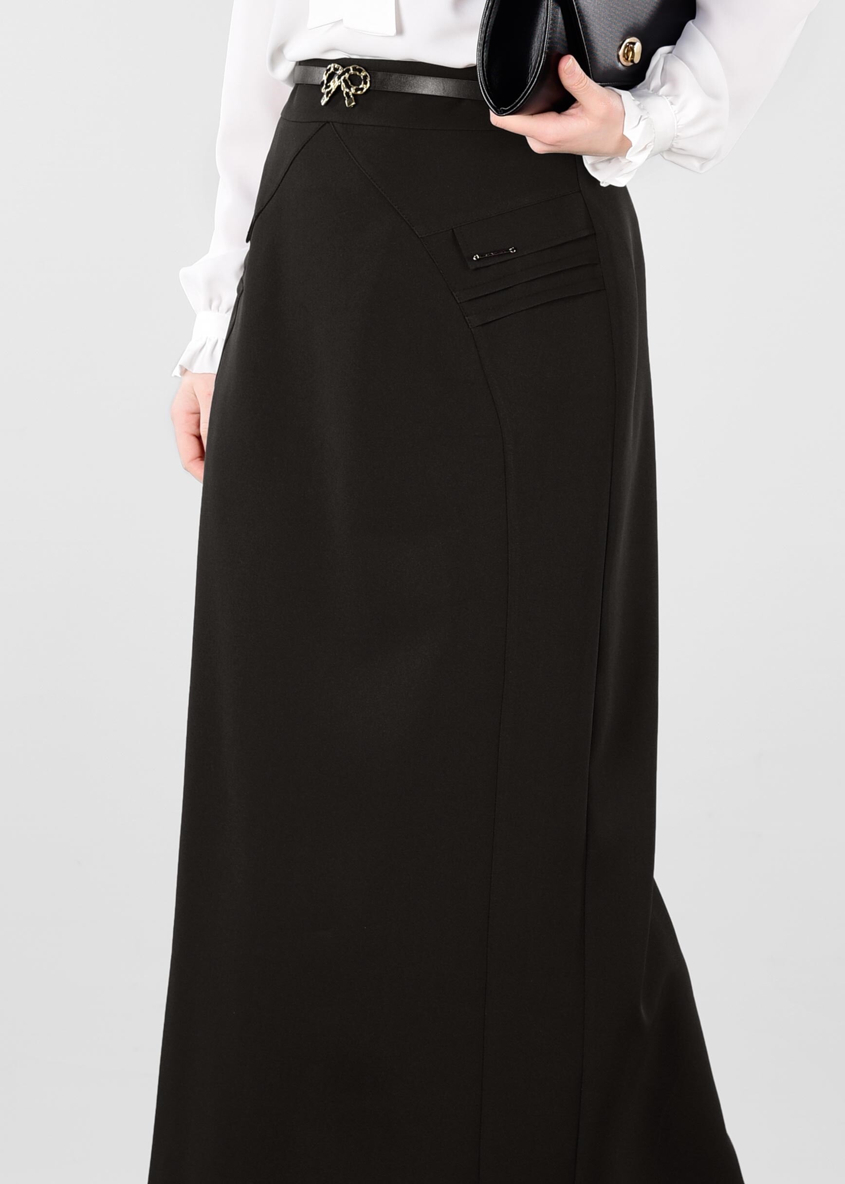 Tesettür giyim SİYAH GİZLİ YIRTMAÇLI ETEK 6165