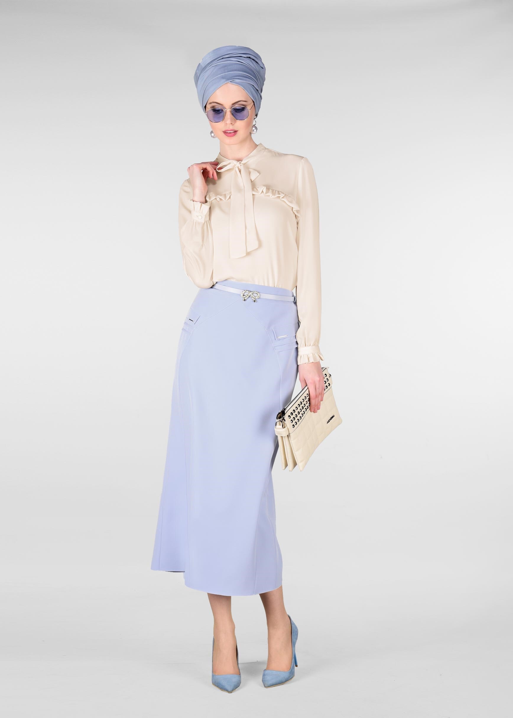 Tesettür giyim MAVİ GİZLİ YIRTMAÇLI ETEK 6165