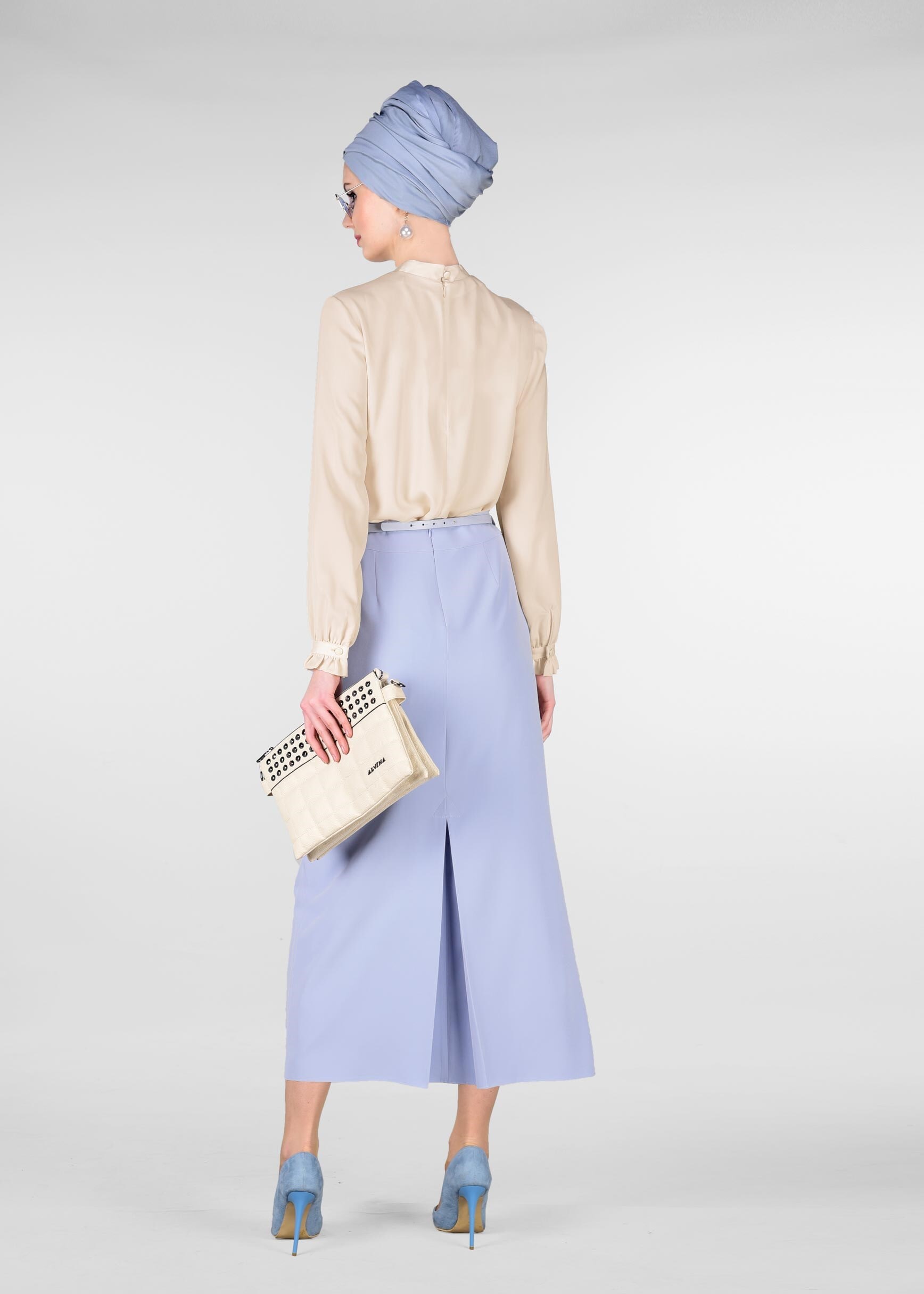 Tesettür giyim MAVİ GİZLİ YIRTMAÇLI ETEK 6165