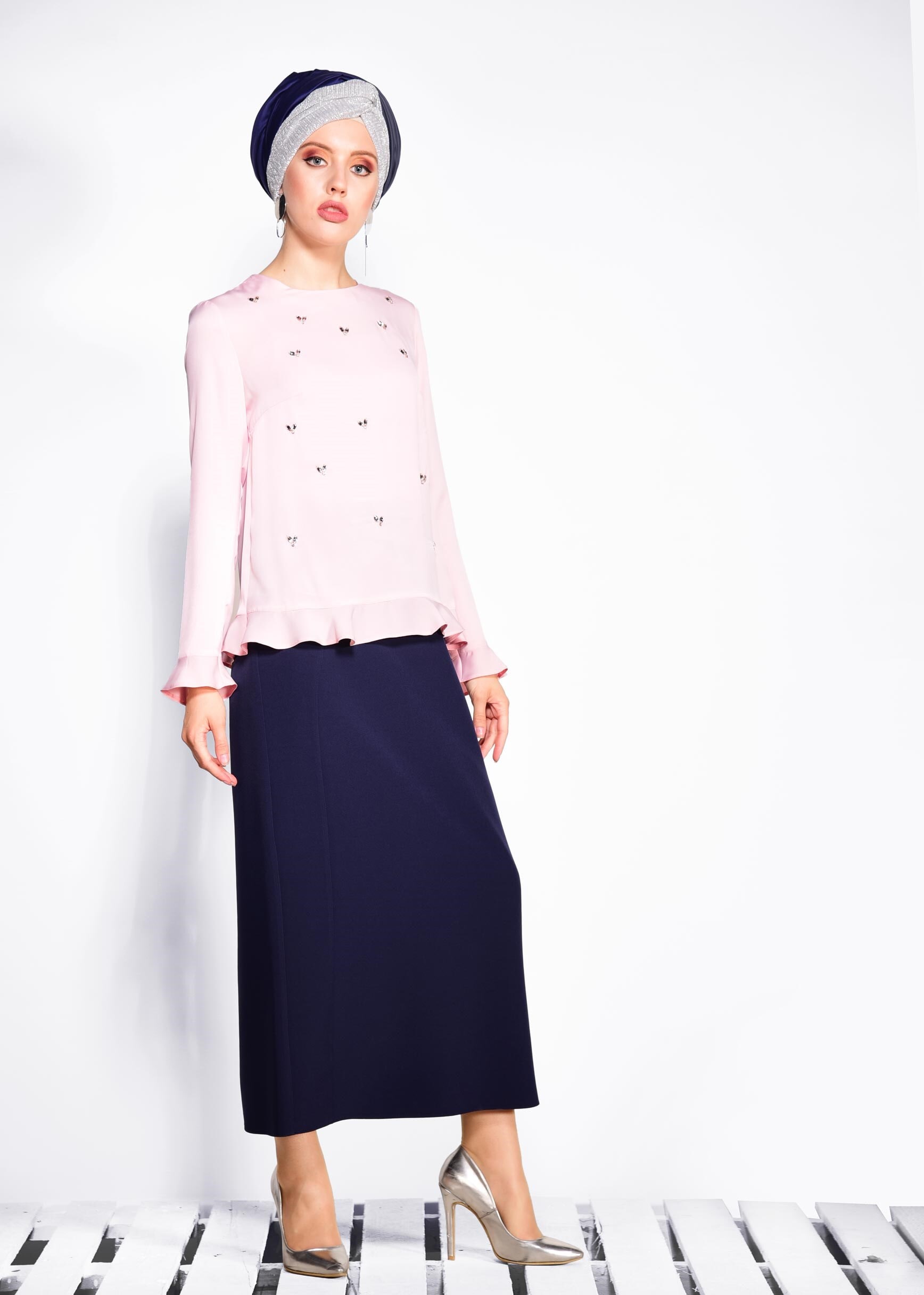 Tesettür giyim LACİVERT GİZLİ YIRTMAÇLI ETEK 6165