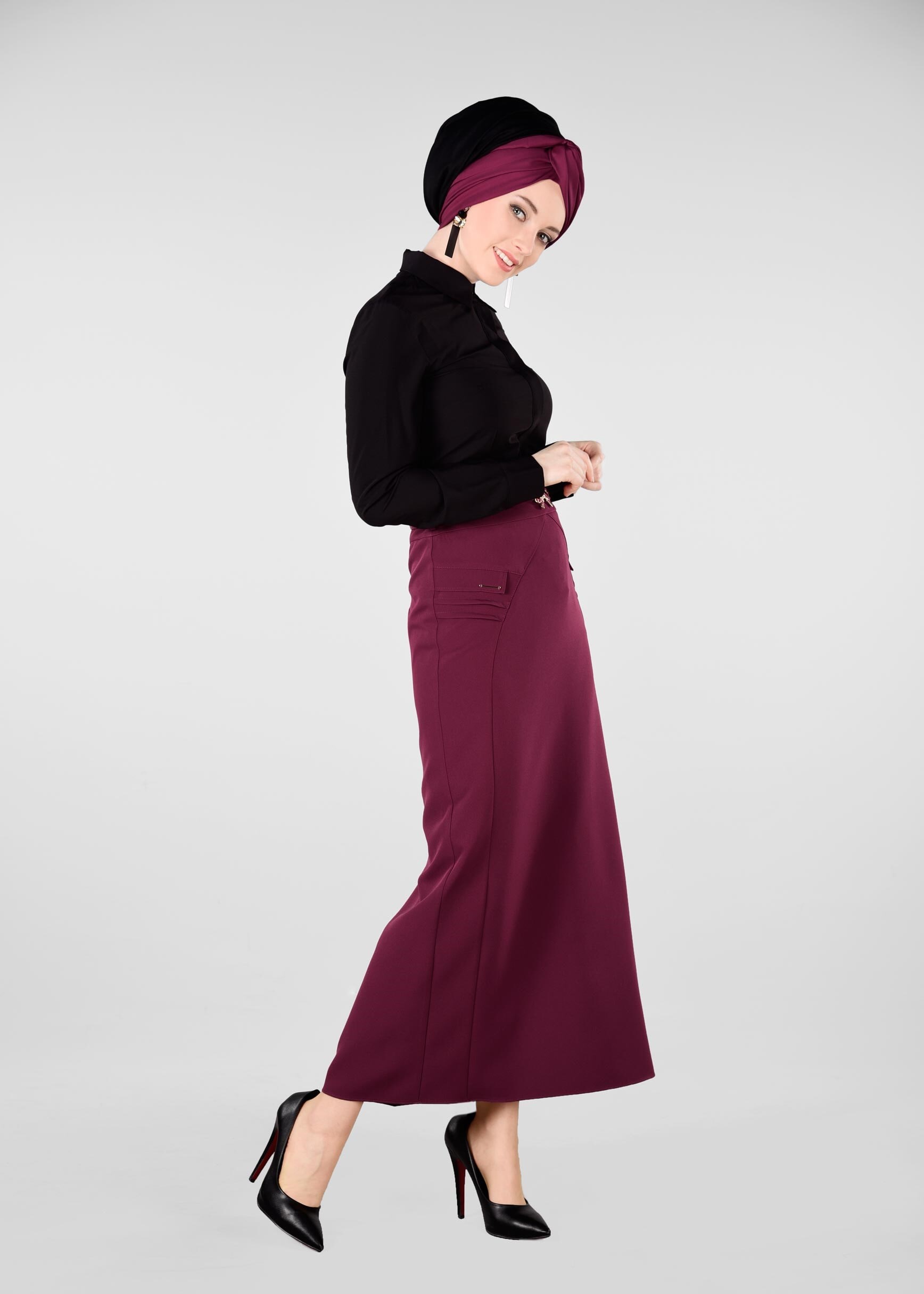 Tesettür giyim MOR GİZLİ YIRTMAÇLI ETEK 6165