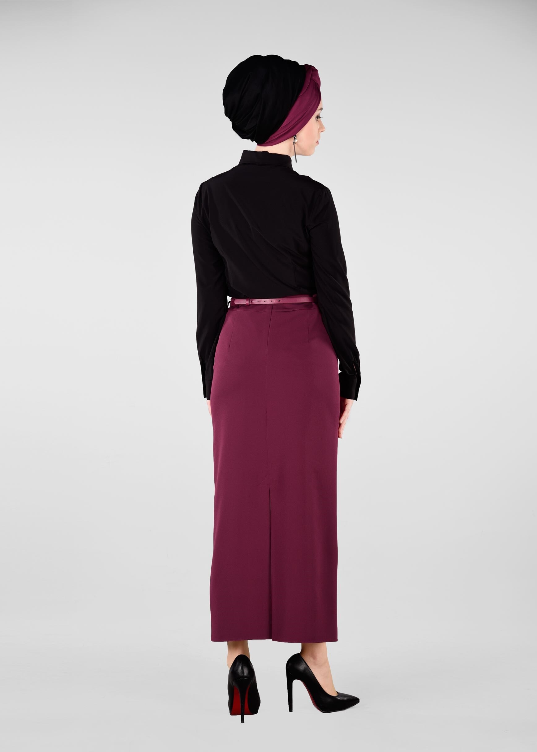 Tesettür giyim MOR GİZLİ YIRTMAÇLI ETEK 6165