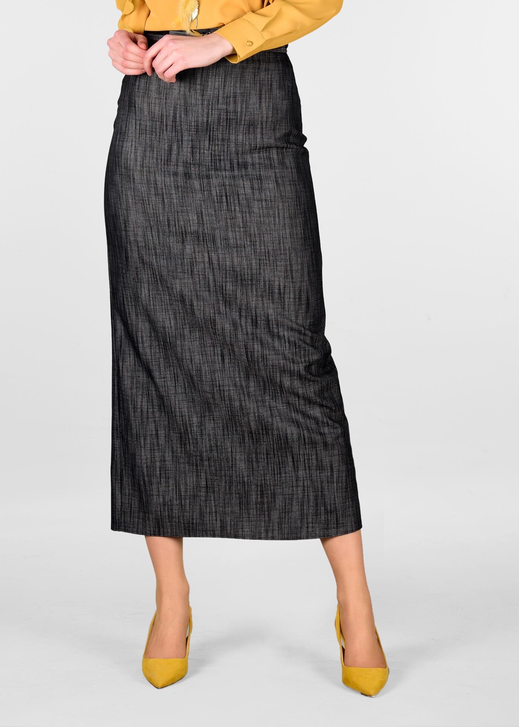 Tesettür giyim SİYAH DESENLİ GİZLİ YIRTMAÇLI ETEK 6166