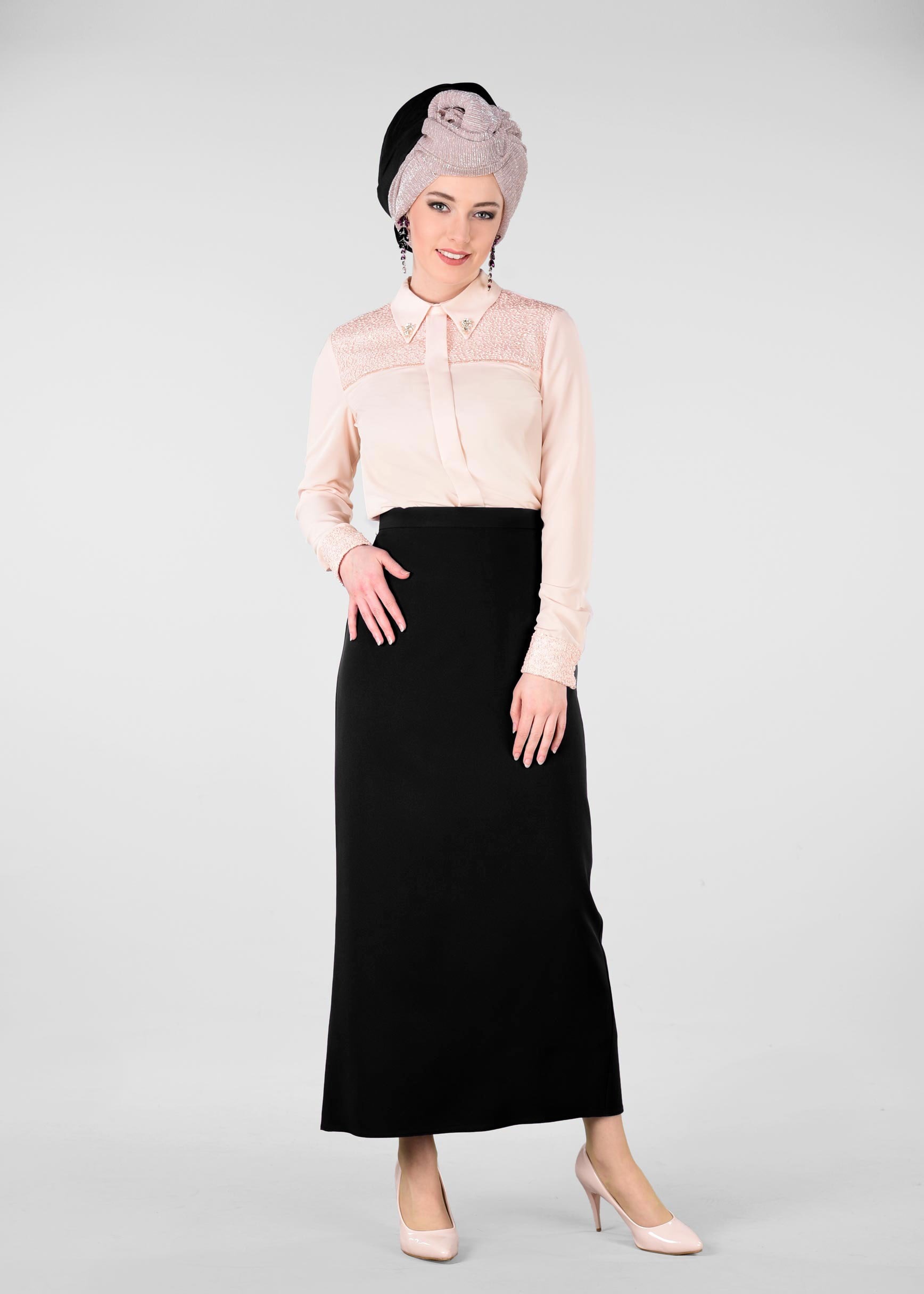 Tesettür giyim SİYAH GİZLİ YIRTMAÇLI KLASİK KESİM ETEK 6167