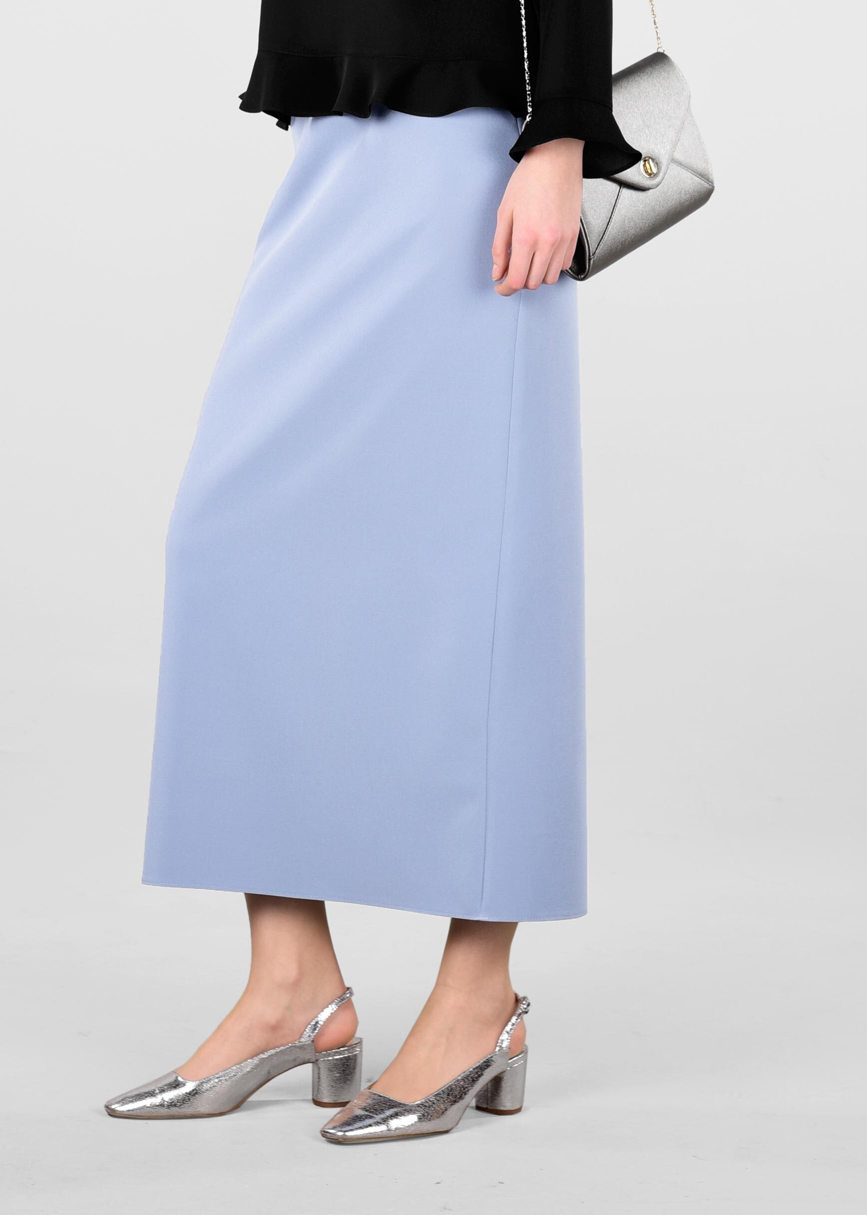 Tesettür giyim MAVİ GİZLİ YIRTMAÇLI KLASİK KESİM ETEK 6167